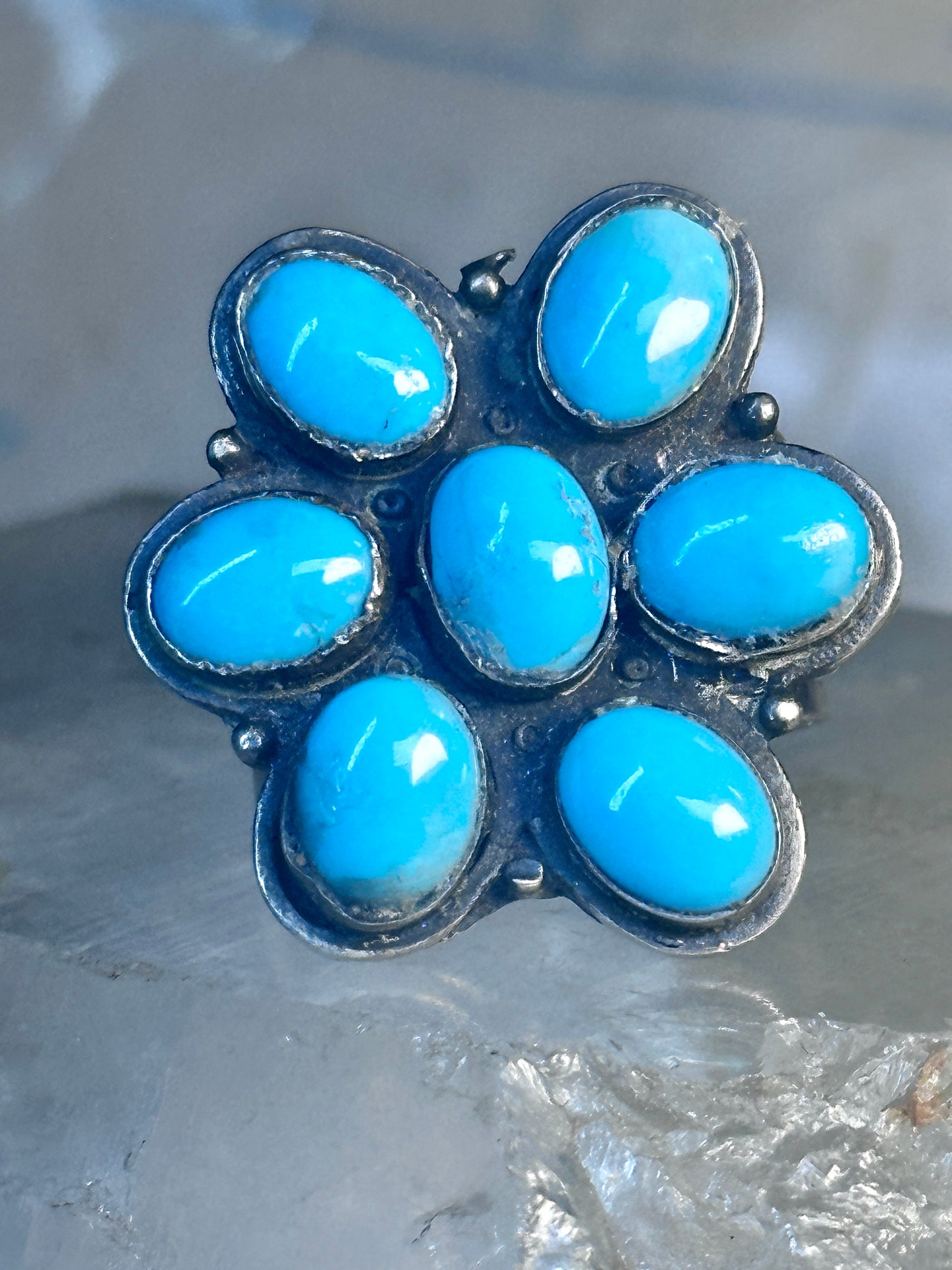 Zuni Ring Turquoise Flower size 8.25 sterling silver women&nbsp;