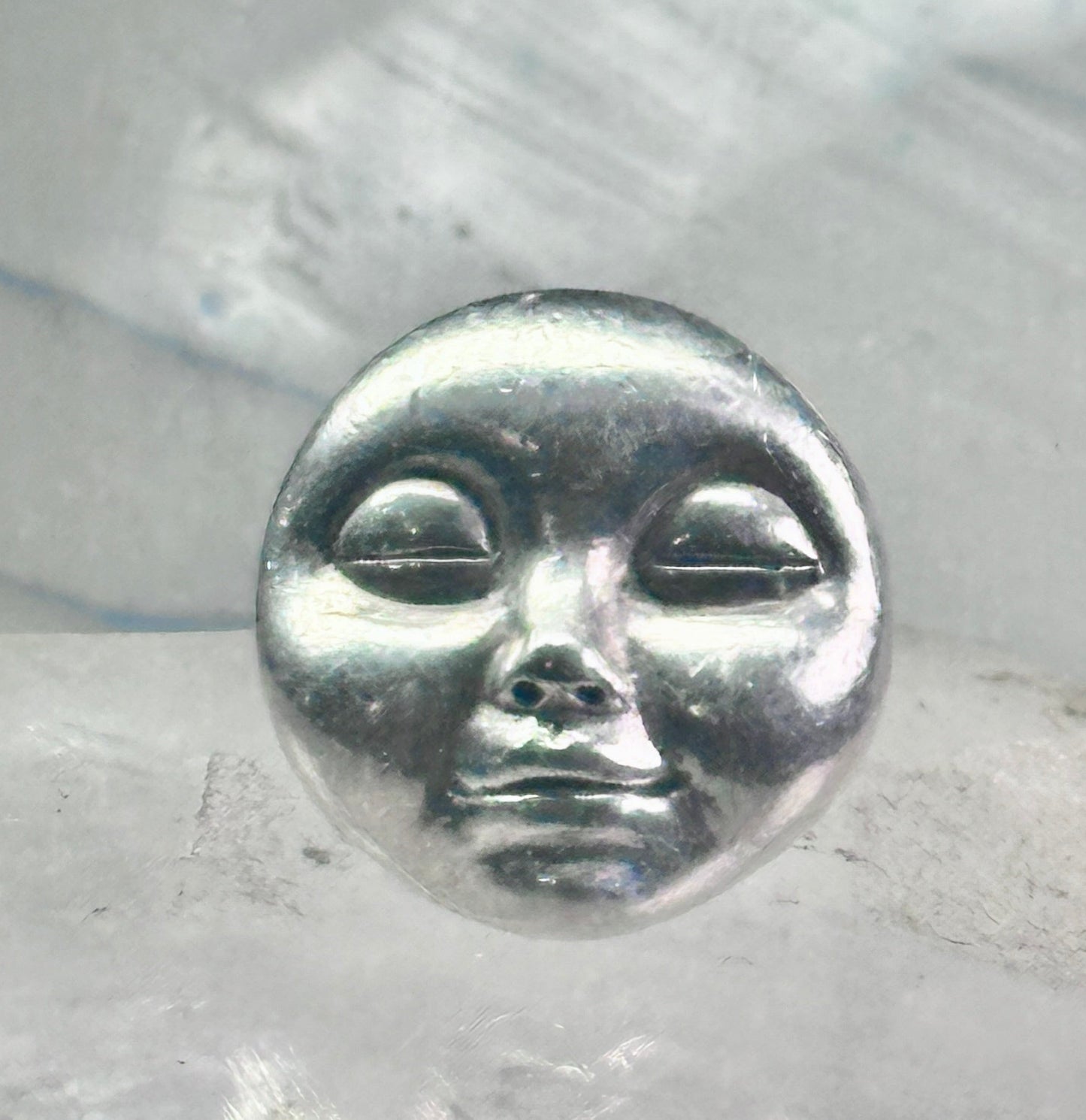 Face Ring moon face handmade artisan band size 8 figurative sterling silver women men
