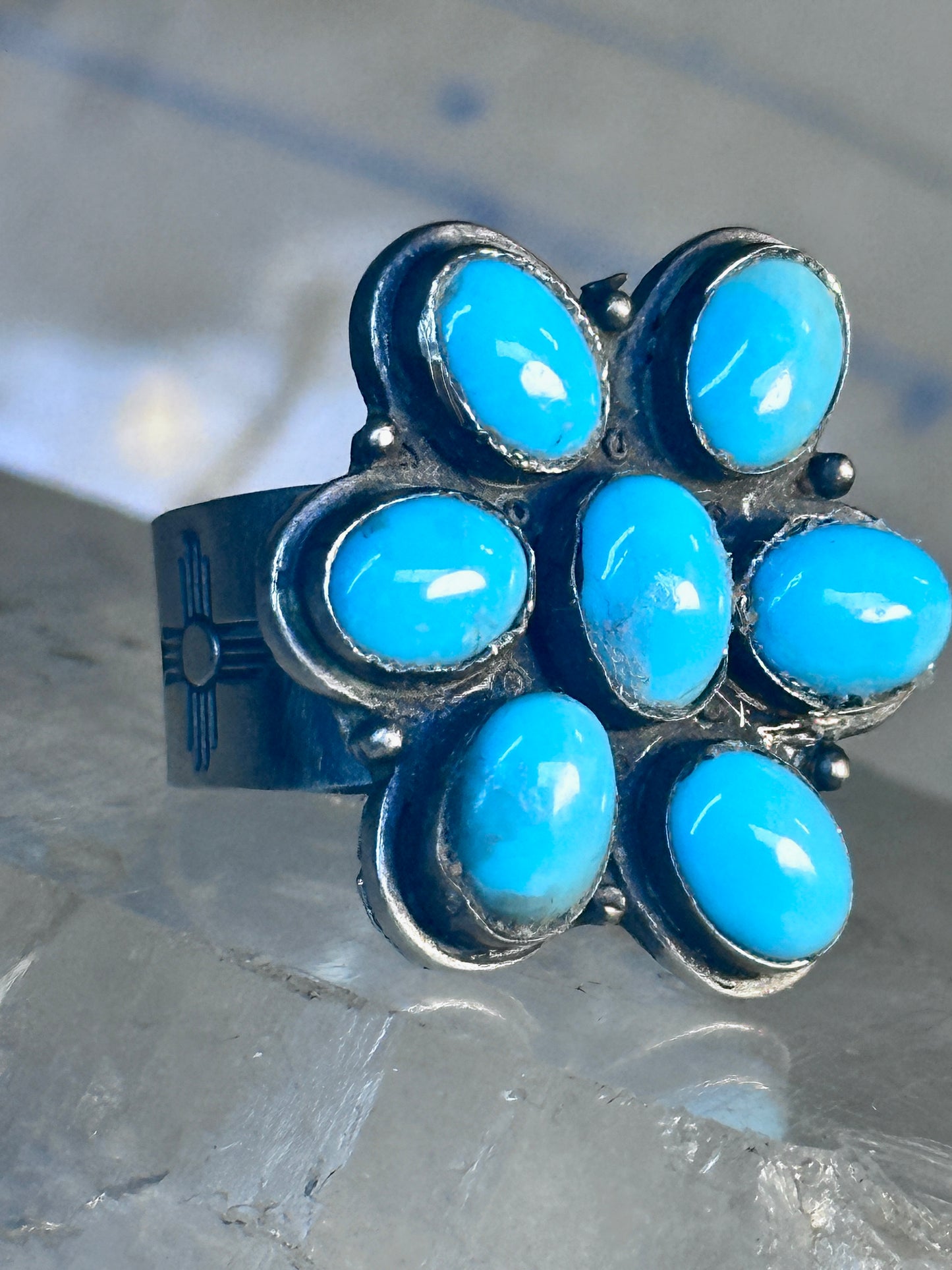 Zuni Ring Turquoise Flower size 8.25 sterling silver women&nbsp;