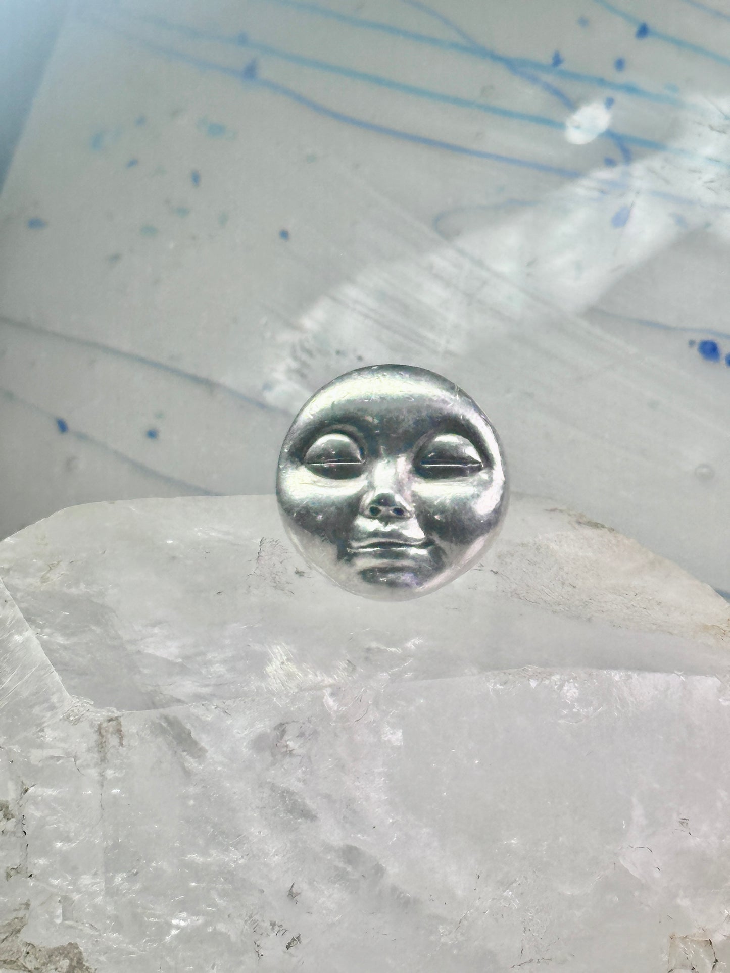 Face Ring moon face handmade artisan band size 8 figurative sterling silver women men