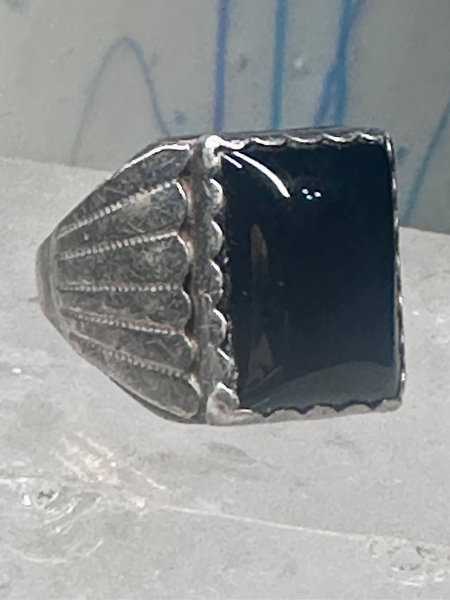 Onyx ring Navajo size 8.75 sterling silver women men signed DL