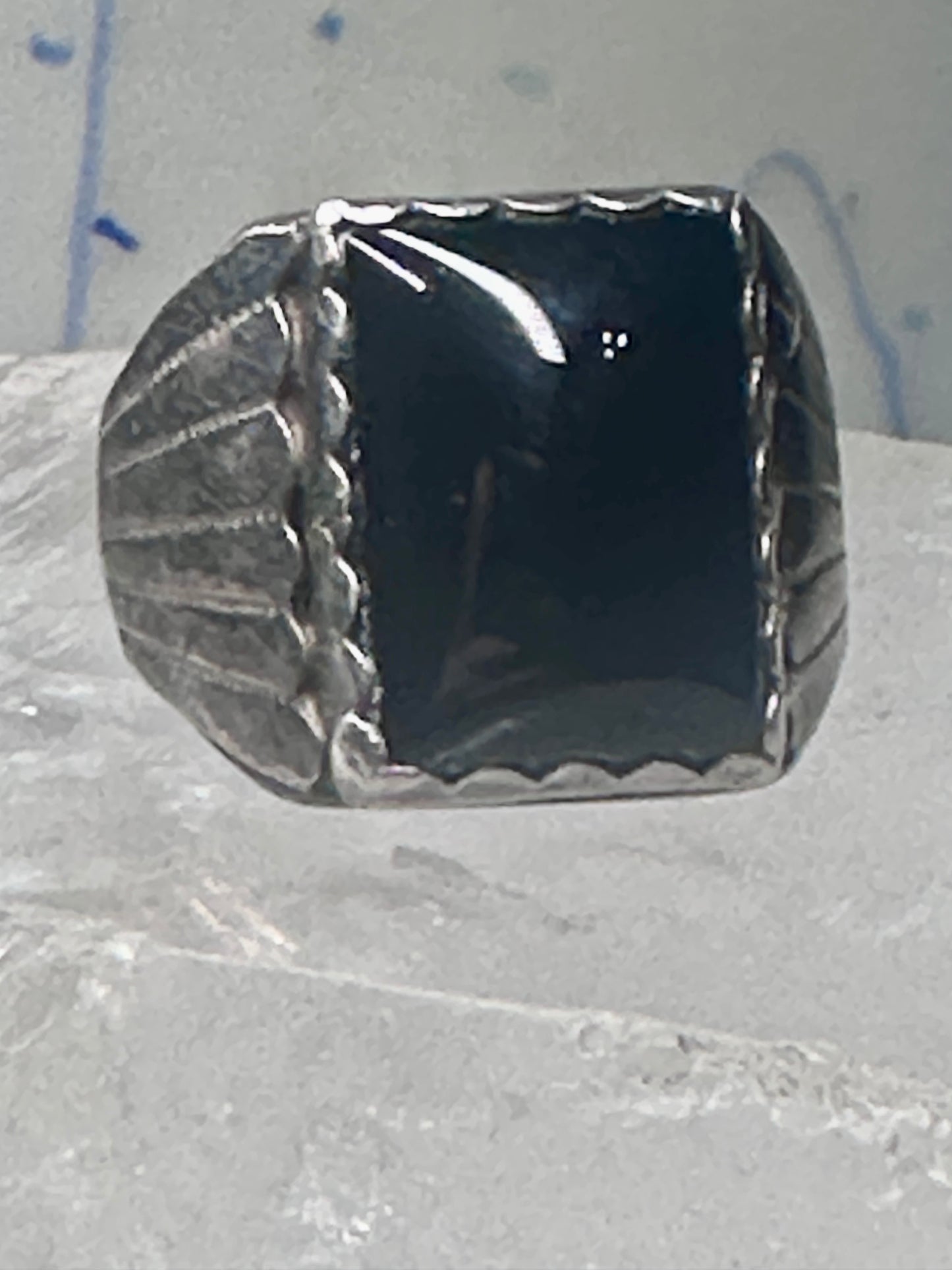 Onyx ring Navajo size 8.75 sterling silver women men signed DL