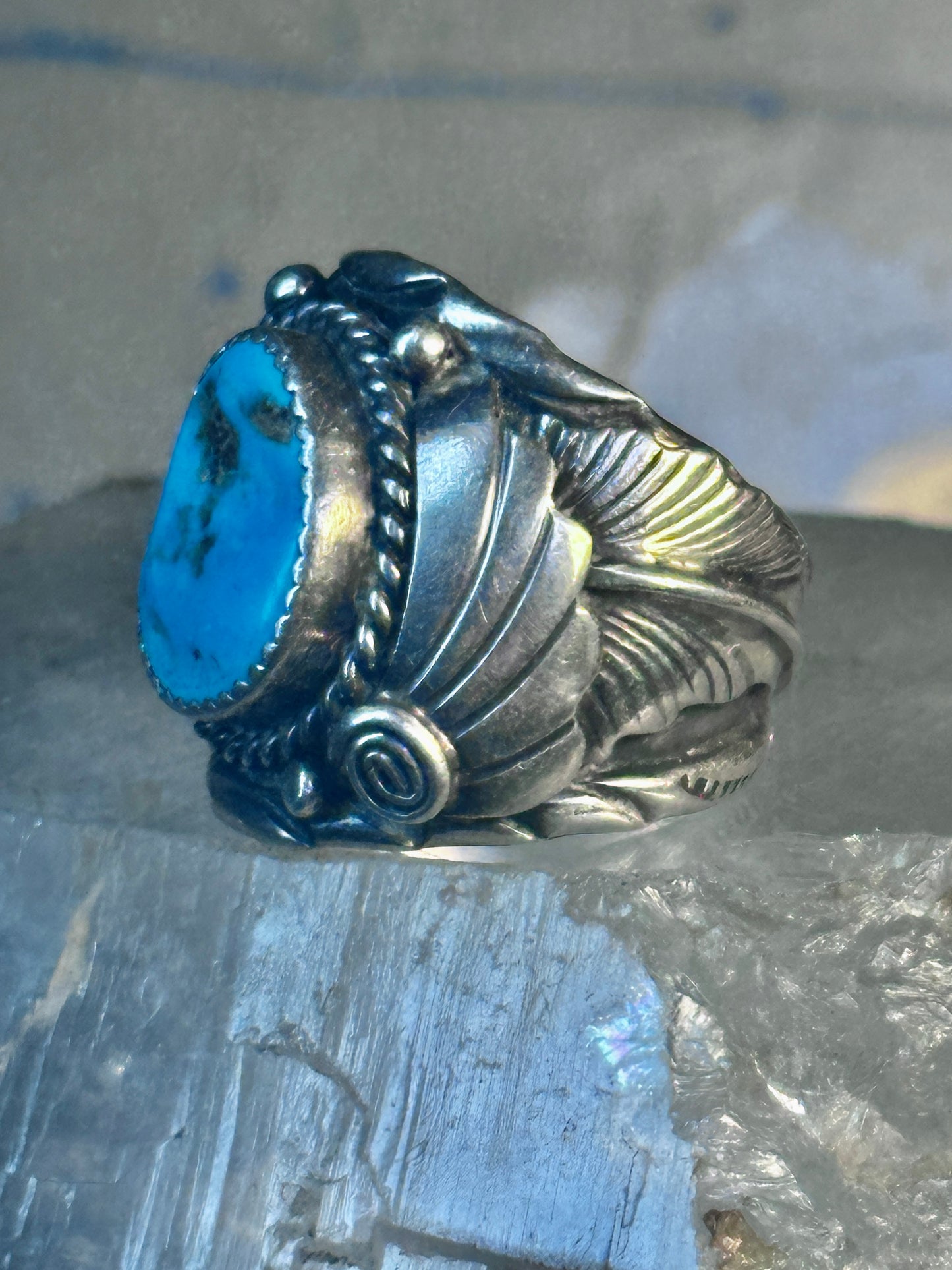 Navajo Ring Turquoise leaves size 10 sterling silver women men