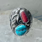 Navajo ring turquoise coral band size 10.75 sterling silver women men