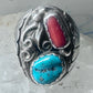 Navajo ring turquoise coral band size 10.75 sterling silver women men