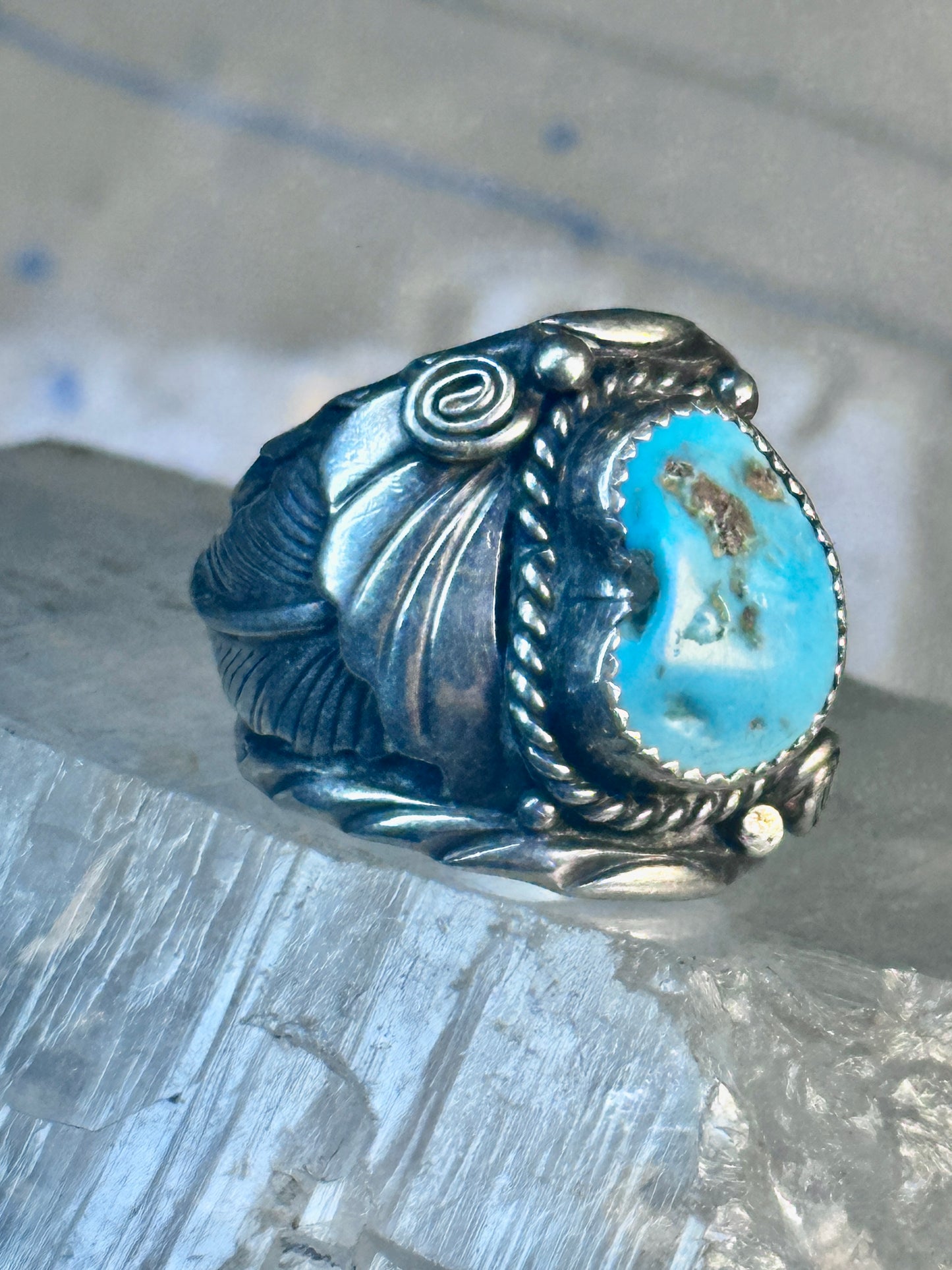 Navajo Ring Turquoise leaves size 10 sterling silver women men