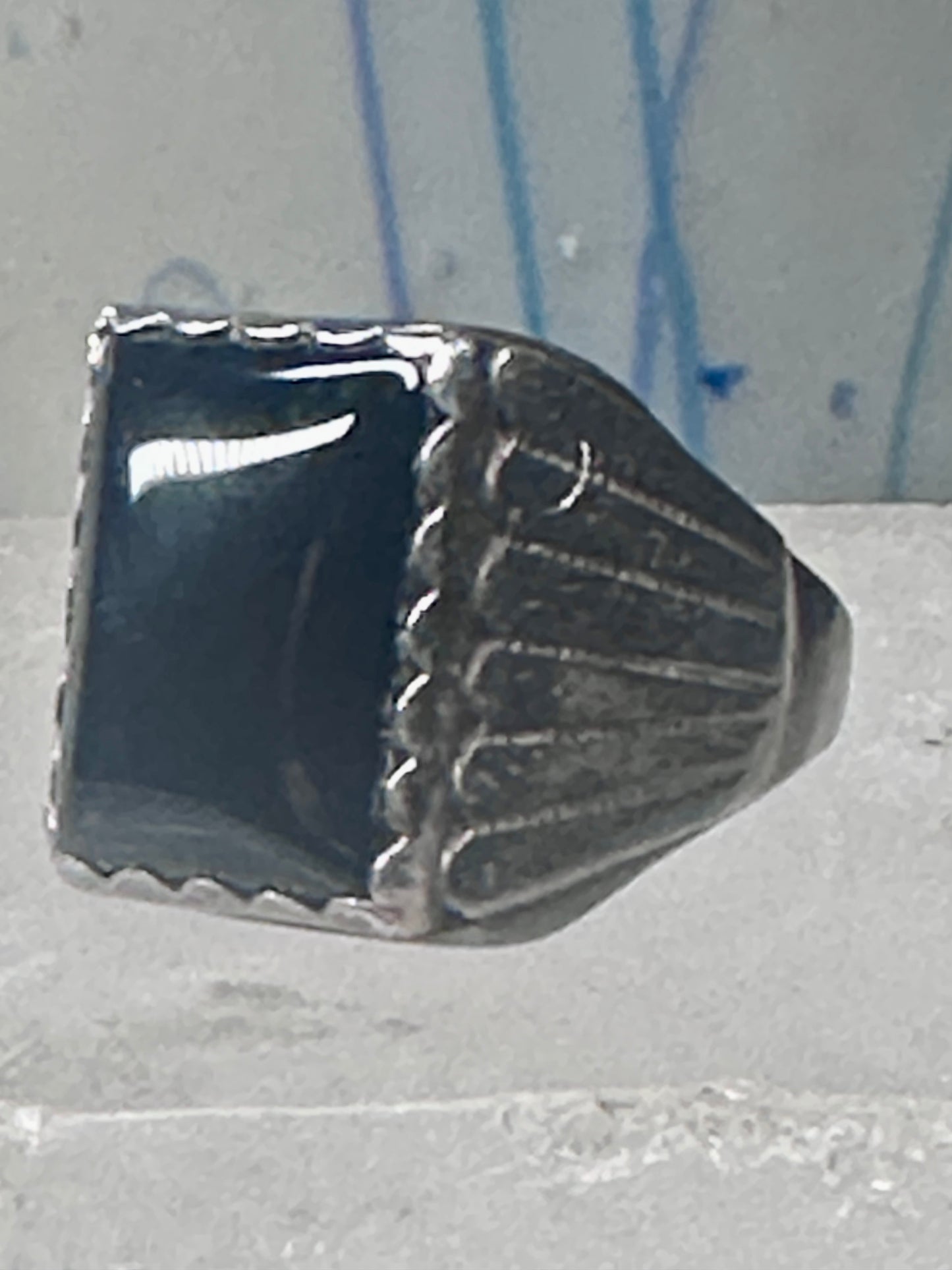 Onyx ring Navajo size 8.75 sterling silver women men signed DL