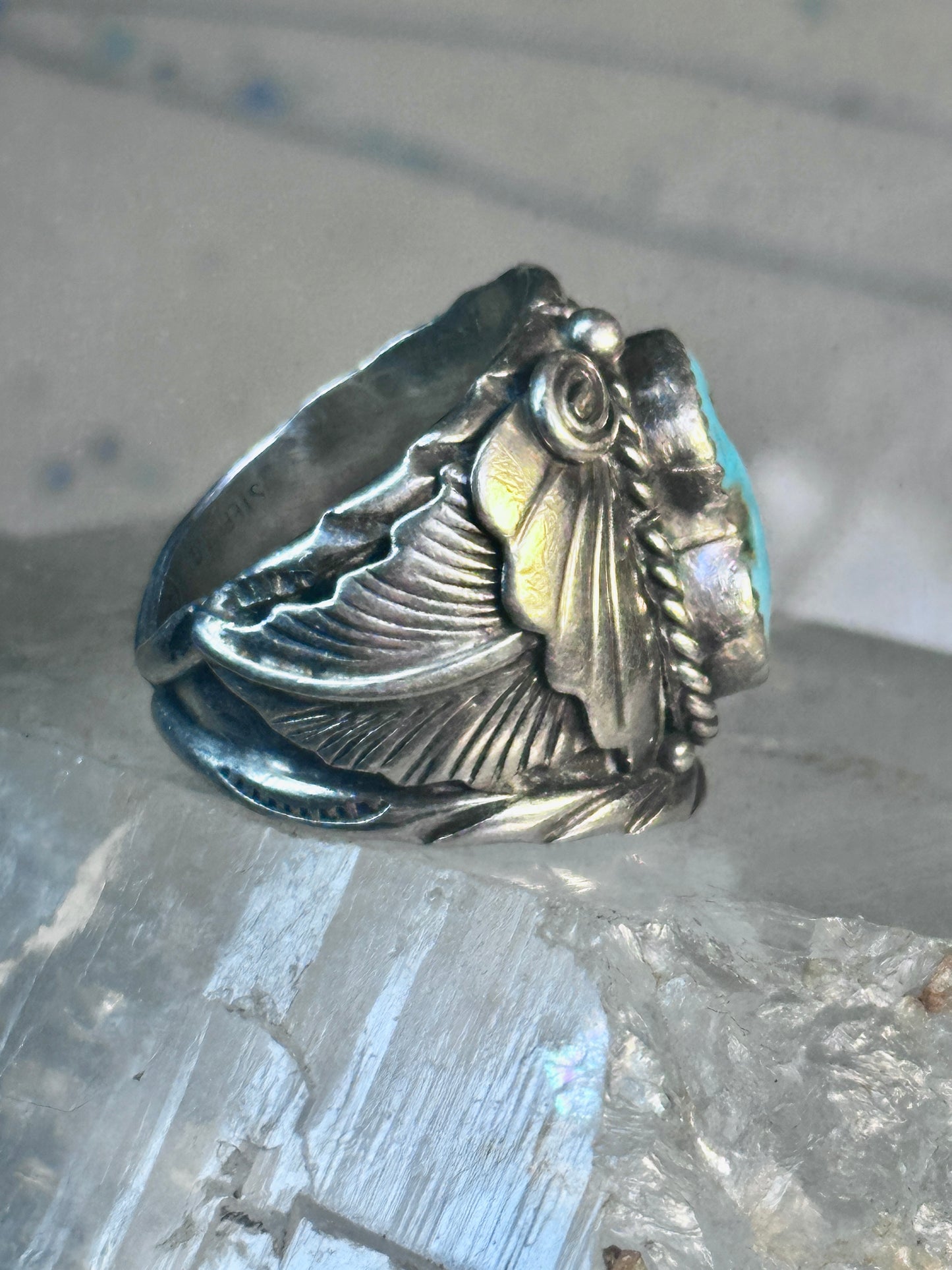 Navajo Ring Turquoise leaves size 10 sterling silver women men