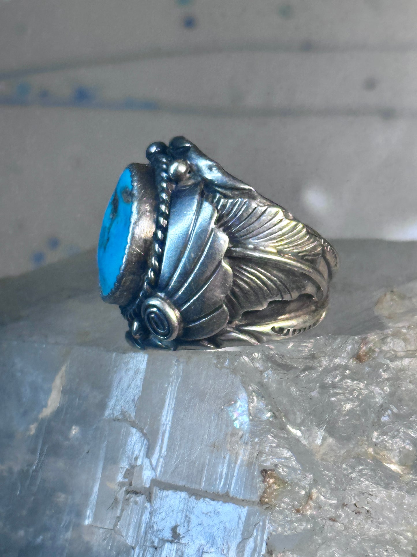 Navajo Ring Turquoise leaves size 10 sterling silver women men