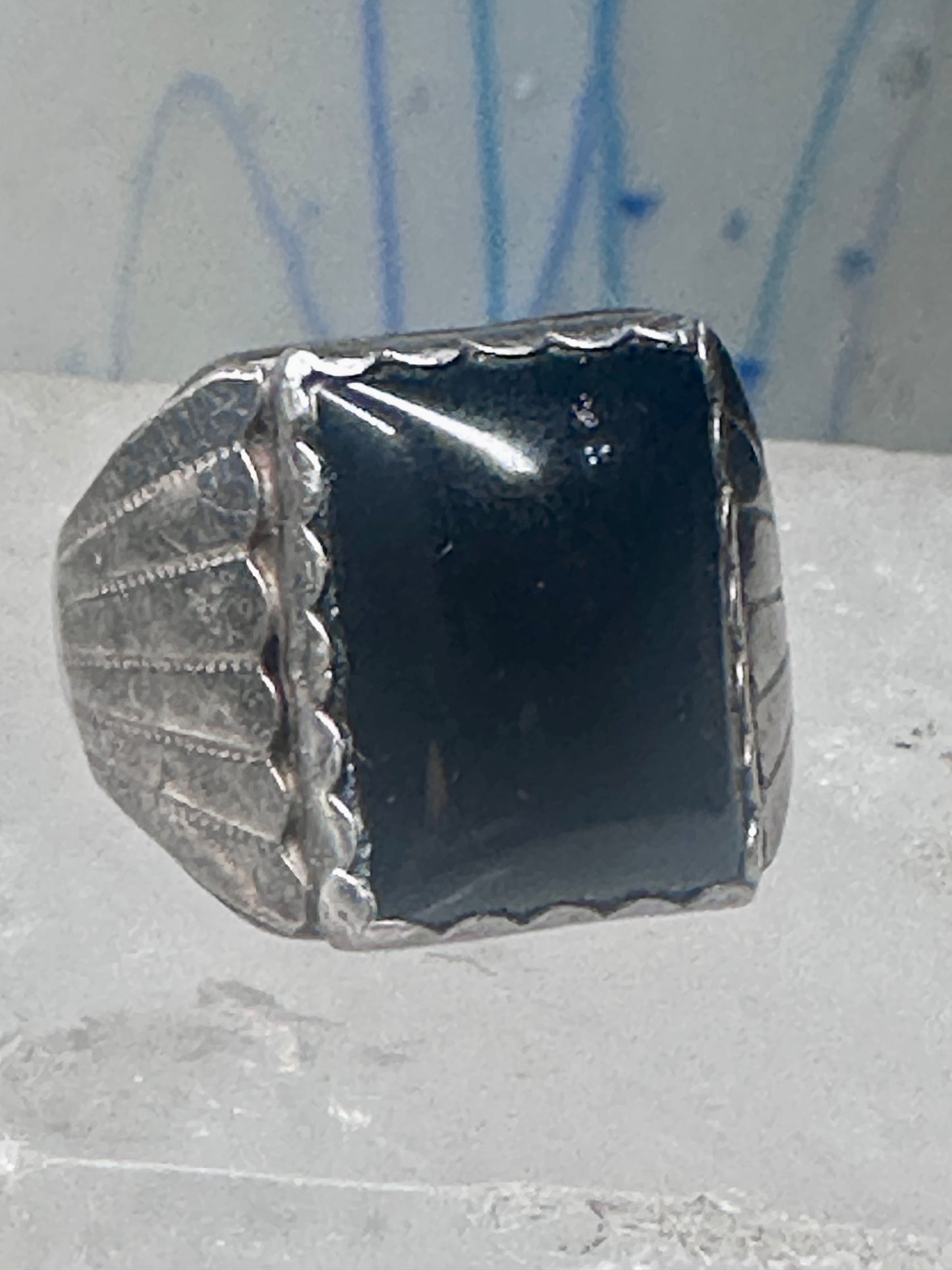 Onyx ring Navajo size 8.75 sterling silver women men signed DL