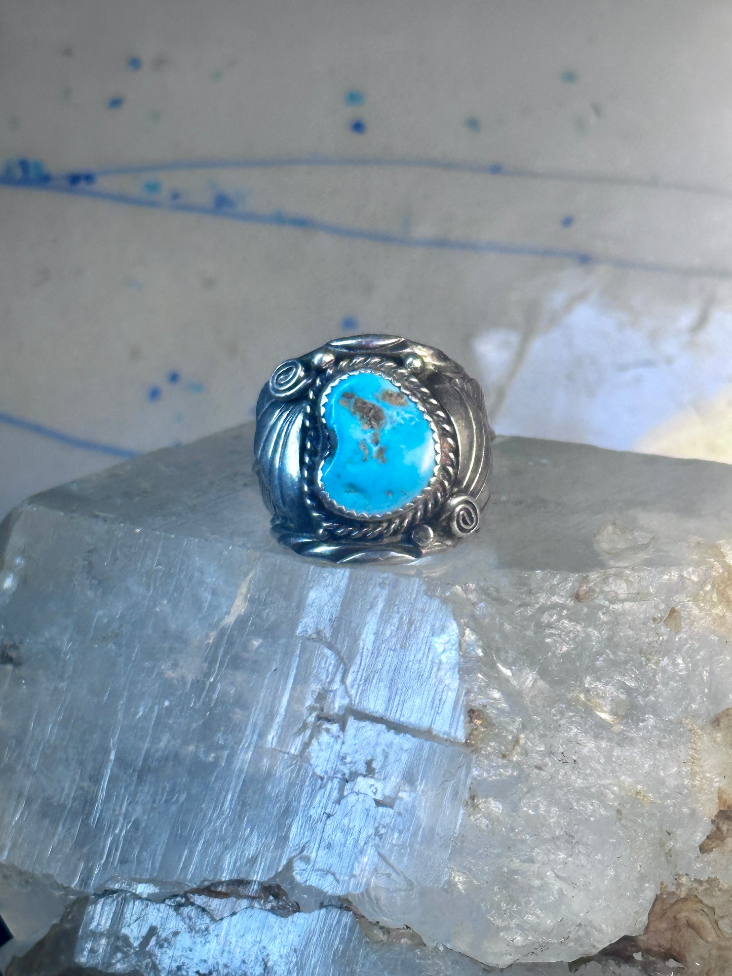 Navajo Ring Turquoise leaves size 10 sterling silver women men