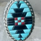 Zuni ring turquoise coral onyx band size 9.75 sterling silver women men