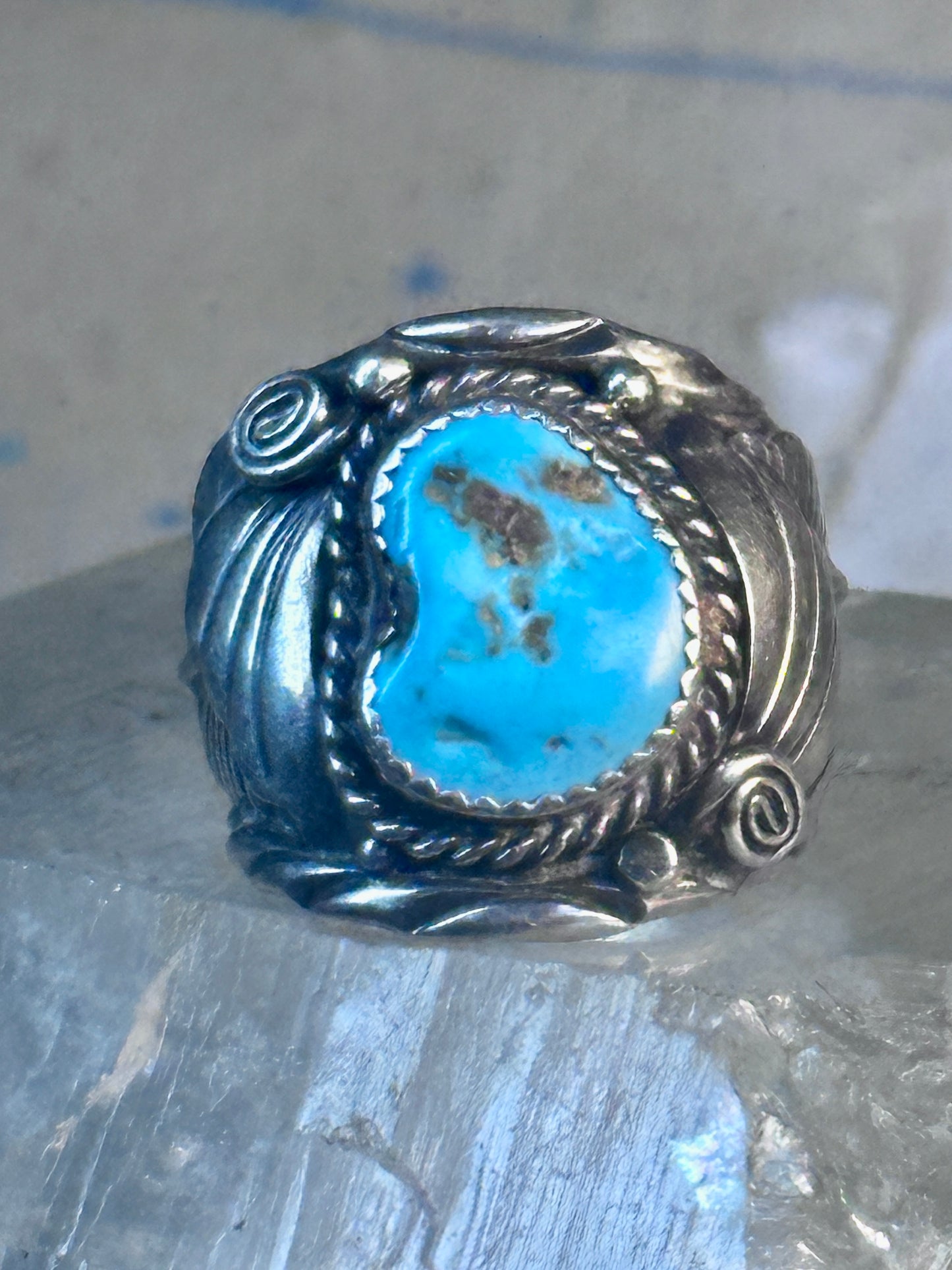 Navajo Ring Turquoise leaves size 10 sterling silver women men