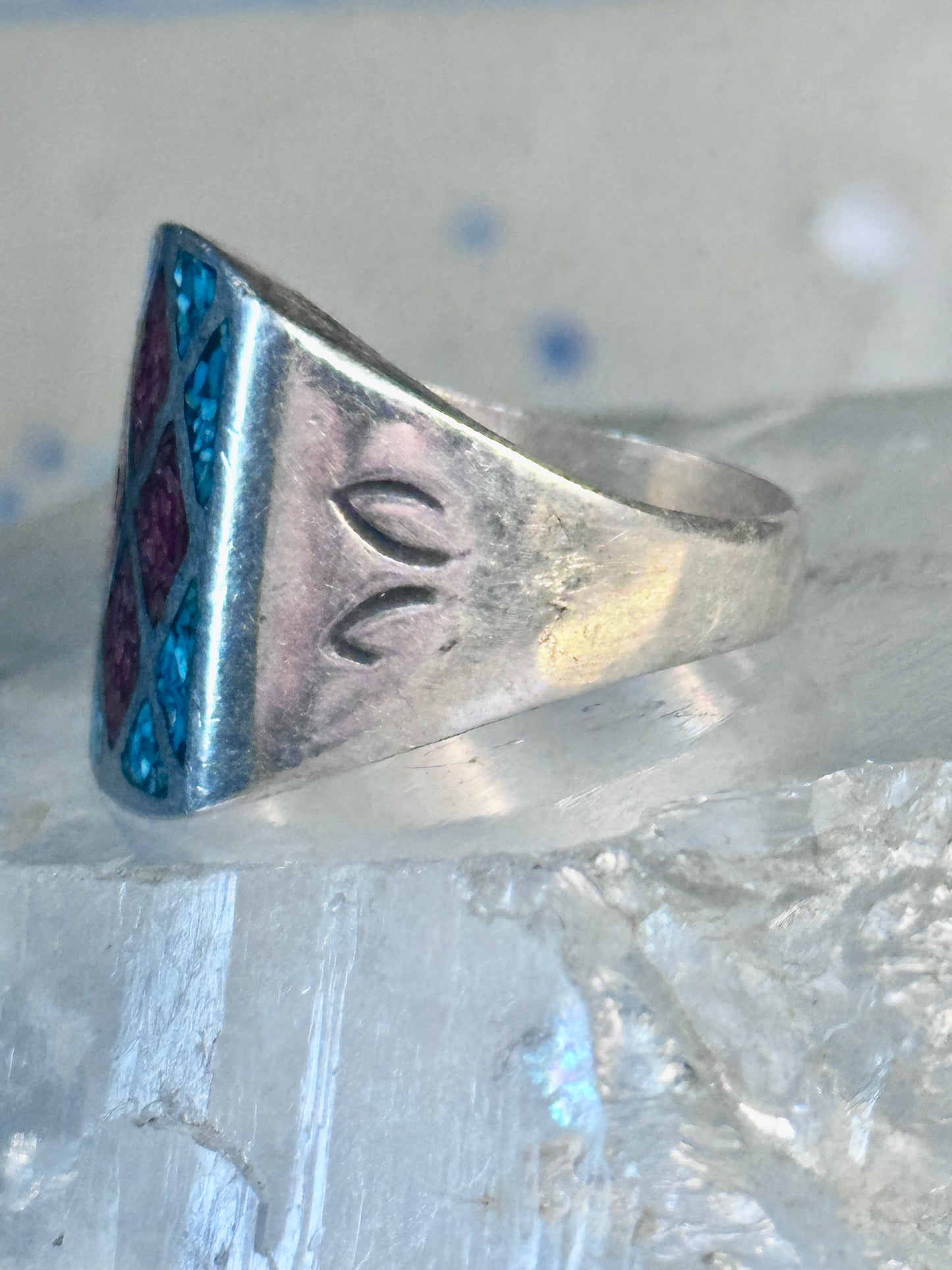 Navajo Ring Turquoise Coral chips size 10 sterling silver women men
