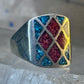 Navajo Ring Turquoise Coral chips size 10 sterling silver women men