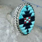 Zuni ring turquoise coral onyx band size 9.75 sterling silver women men