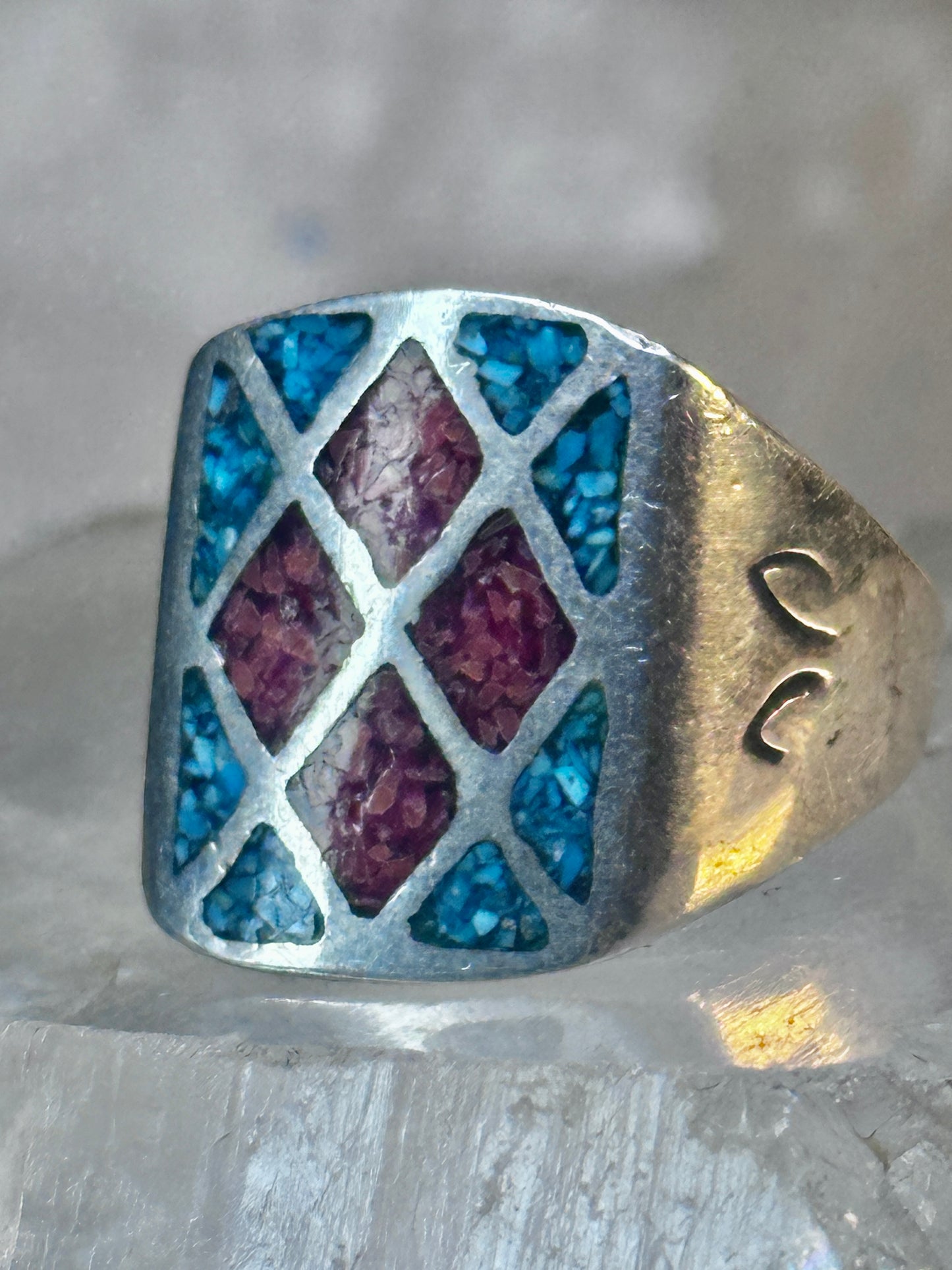 Navajo Ring Turquoise Coral chips size 10 sterling silver women men