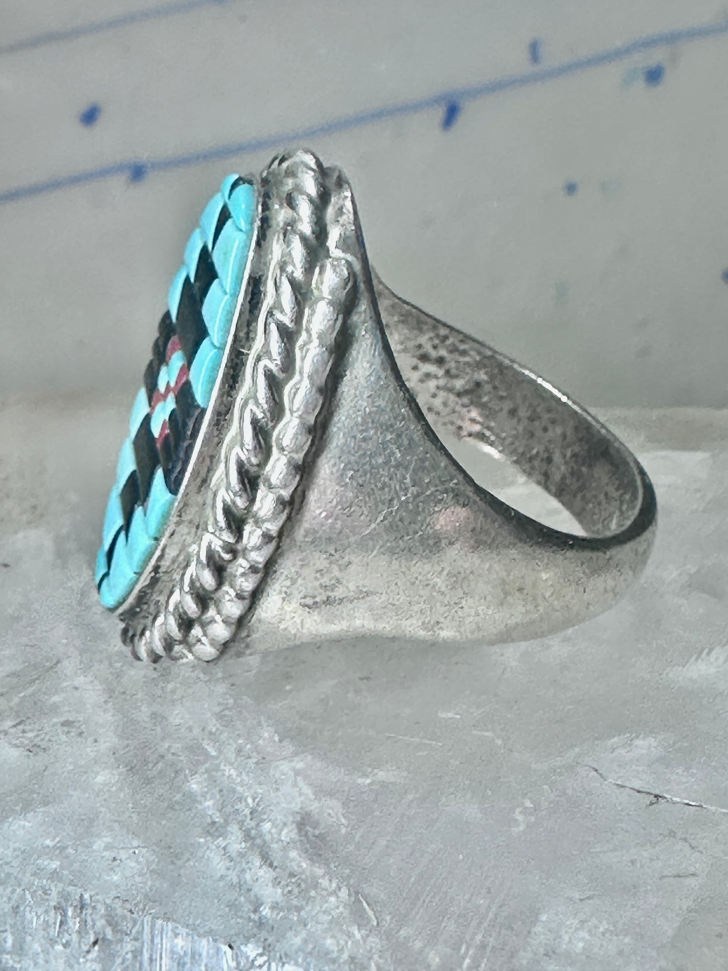 Zuni ring turquoise coral onyx band size 9.75 sterling silver women men