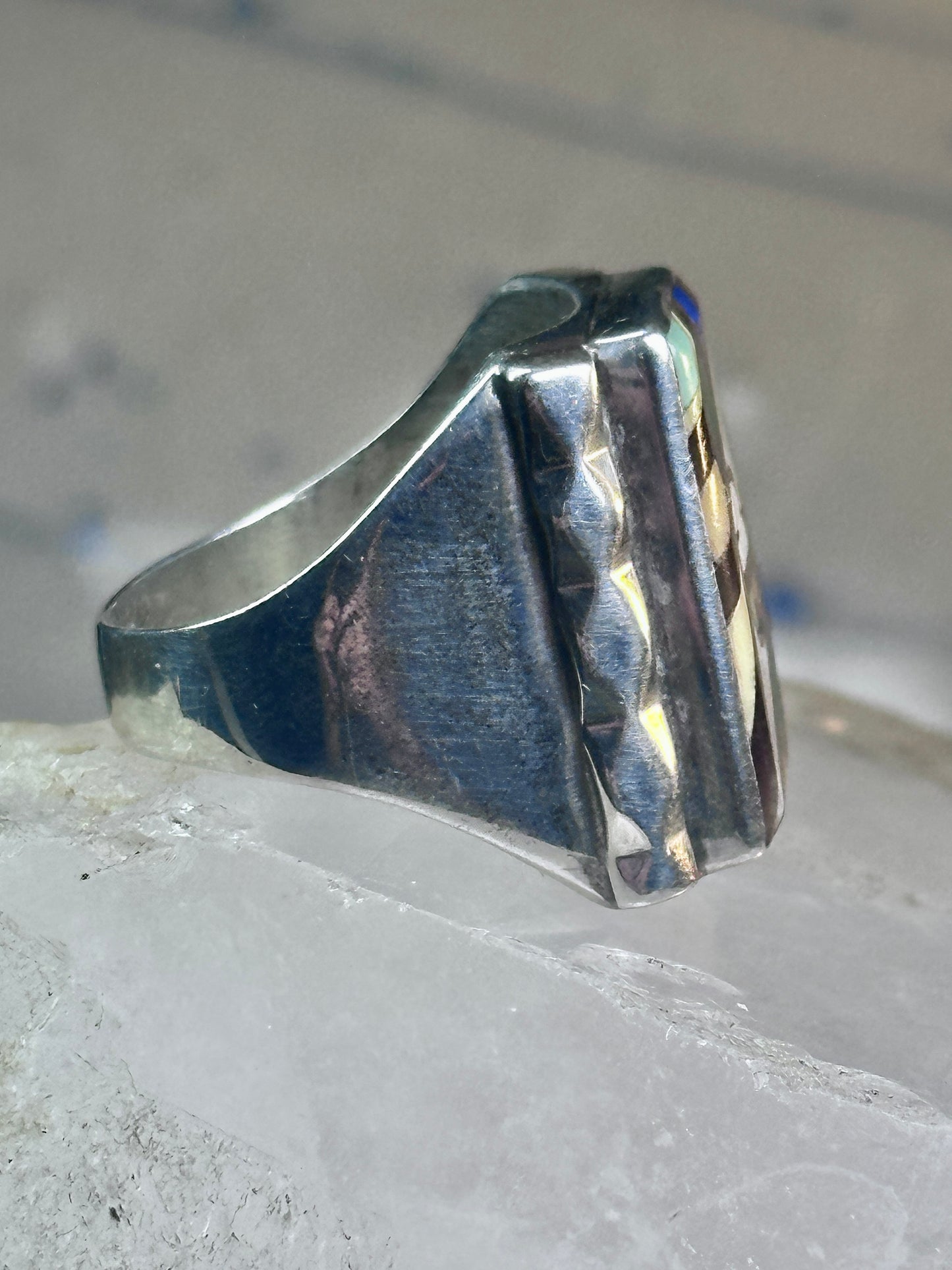 Zuni Ring sun face lapis mother of pearl turquoise size 10.50 sterling silver women men