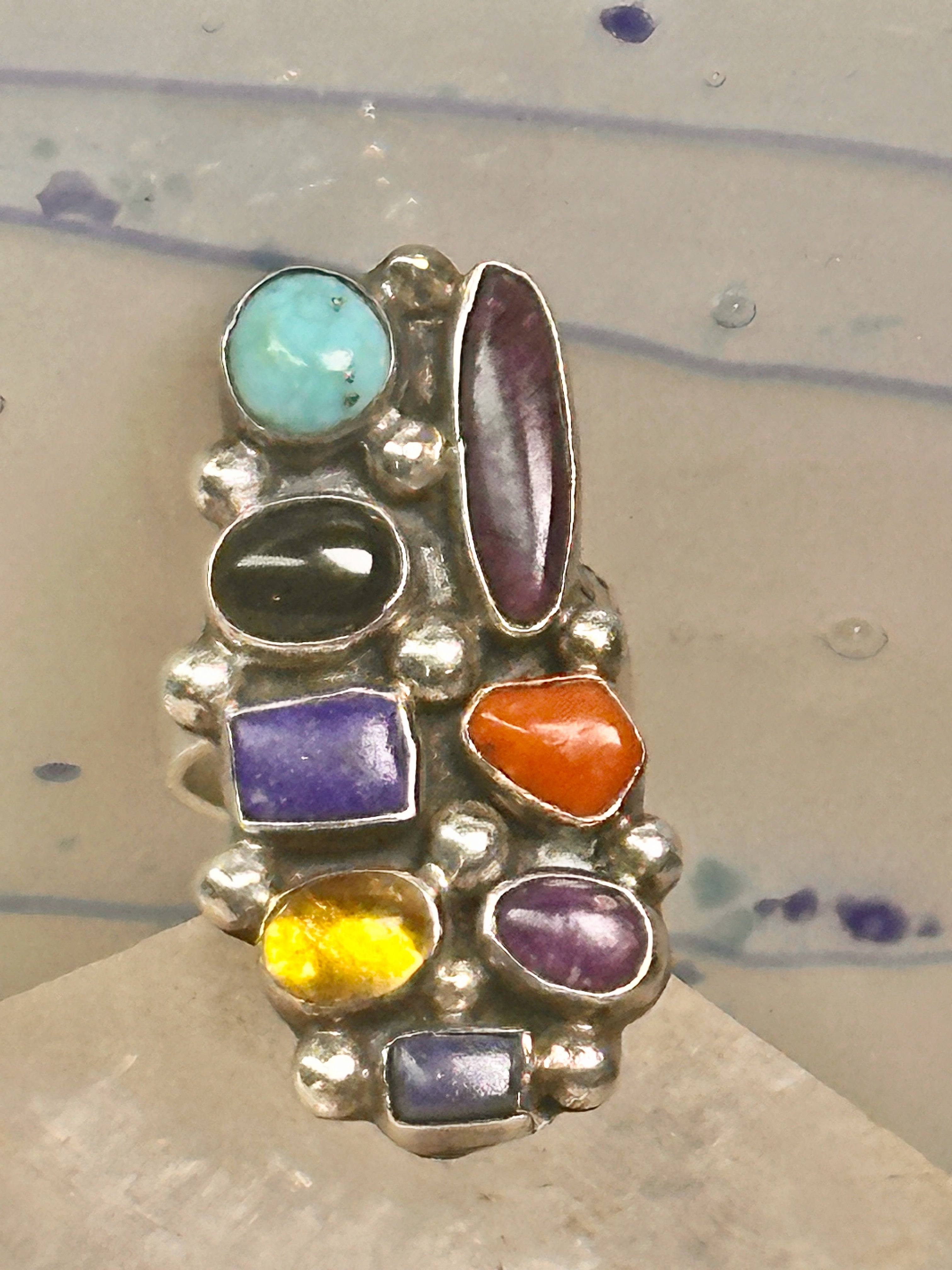 Southwestern 2024 Sterling Inlaid Stone Ring Sz 6.75