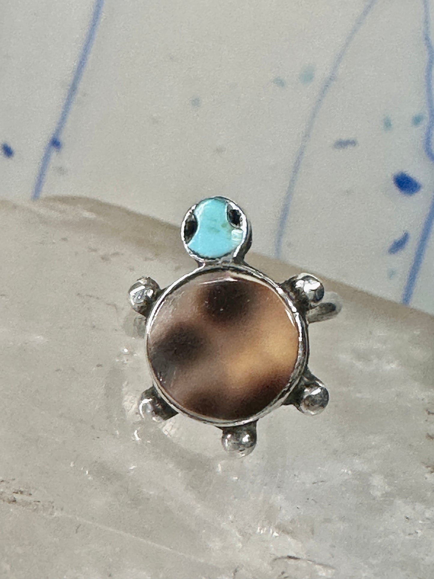 Turtle ring shell turquoise southwest band size 4.25 sterling silver women girls pinky