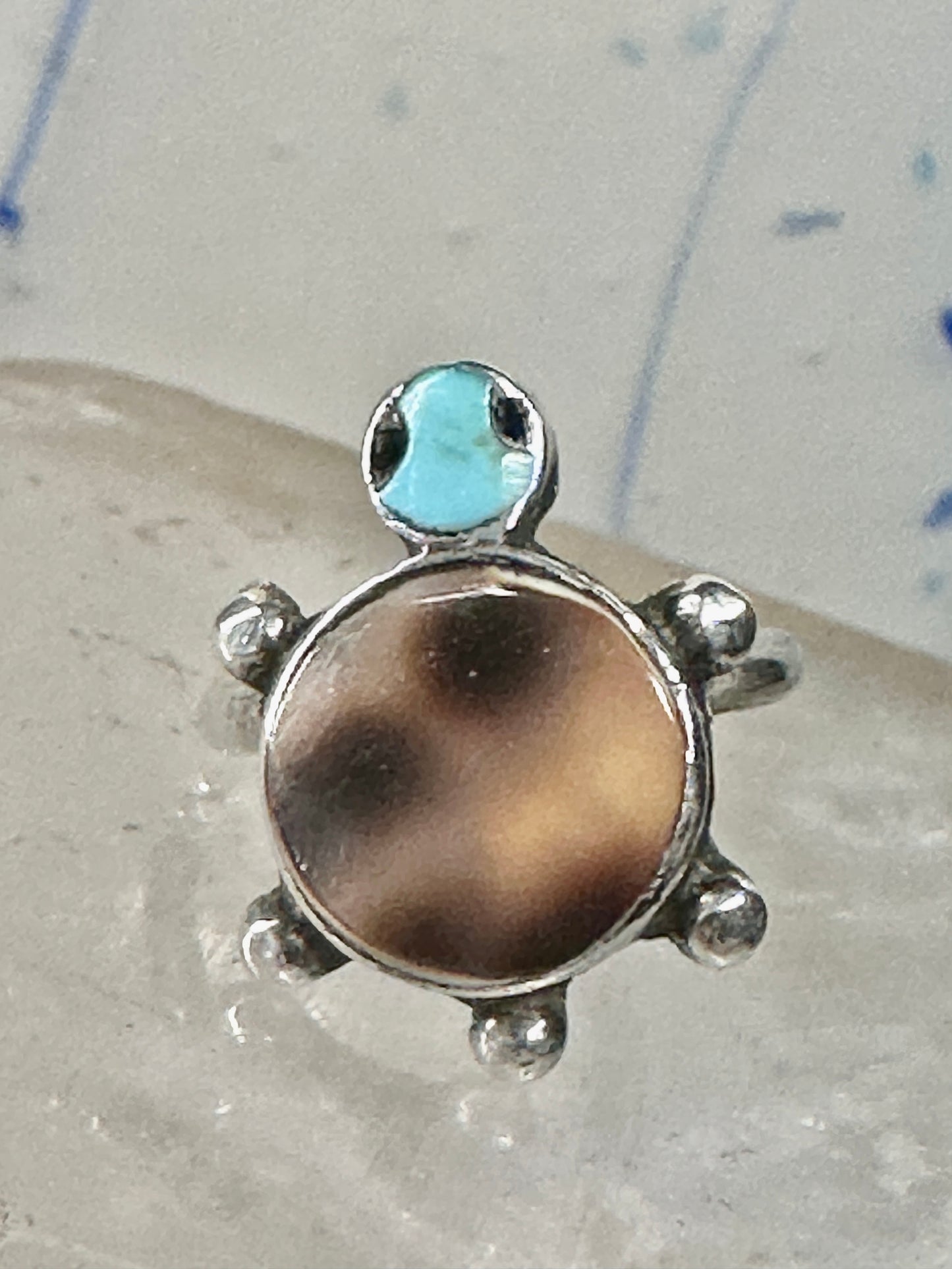 Turtle ring shell turquoise southwest band size 4.25 sterling silver women girls pinky