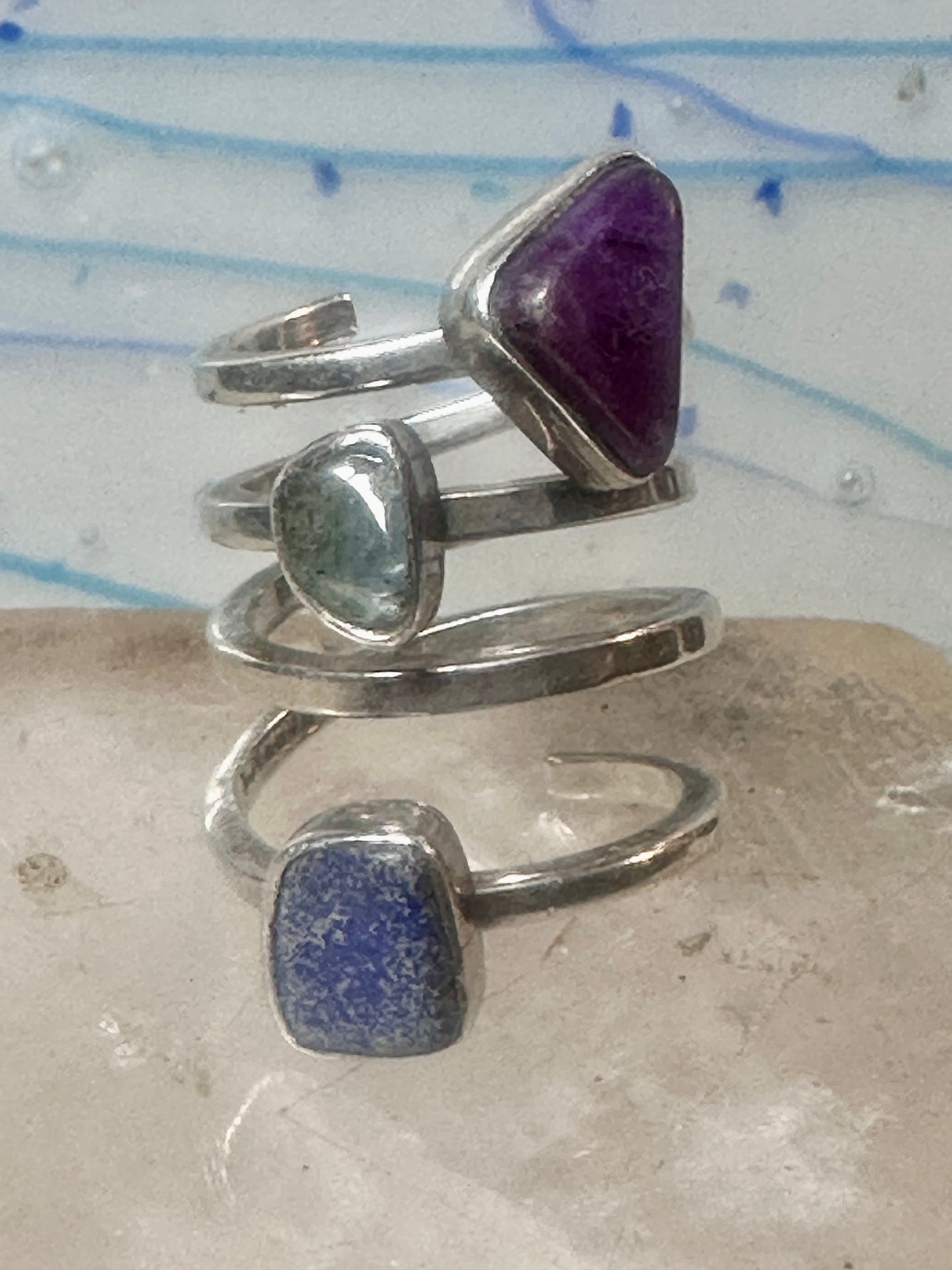 Lilly Barrack ring modernist three gemstone ring Turquoise size 5.5 sterling silver women