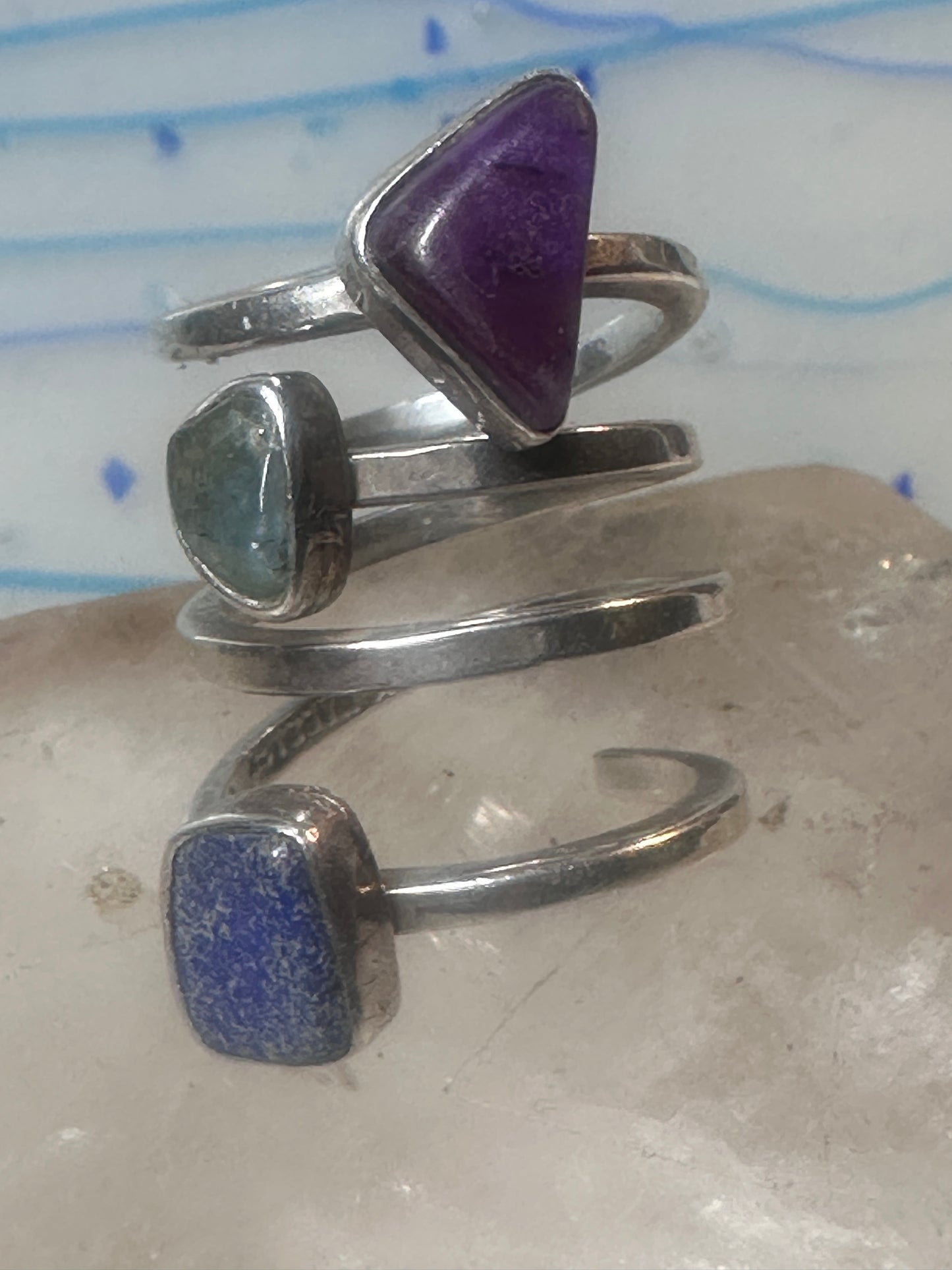 Lilly Barrack ring modernist three gemstone ring Turquoise size 5.5 sterling silver women