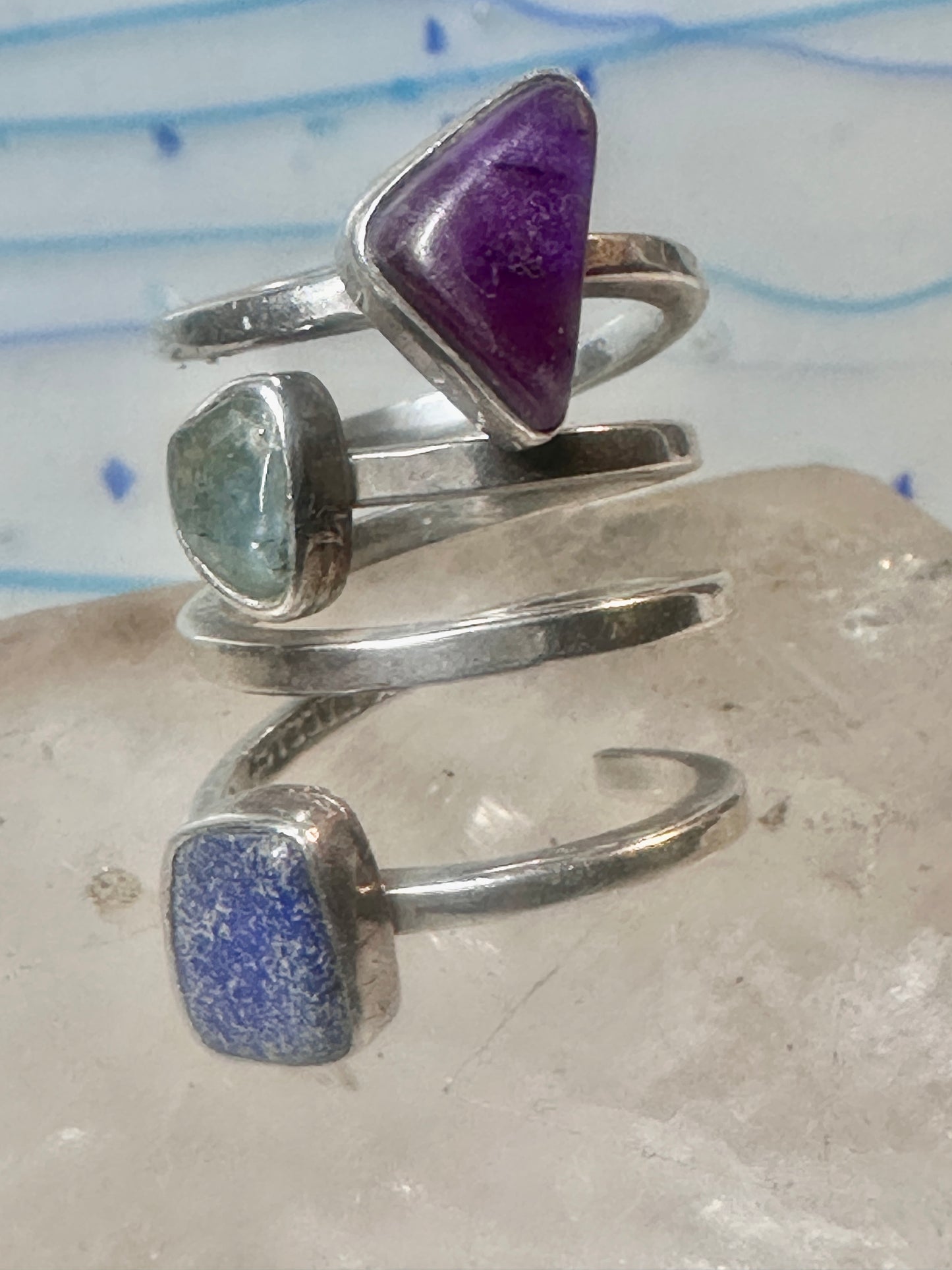 Lilly Barrack ring modernist three gemstone ring Turquoise size 5.5 sterling silver women