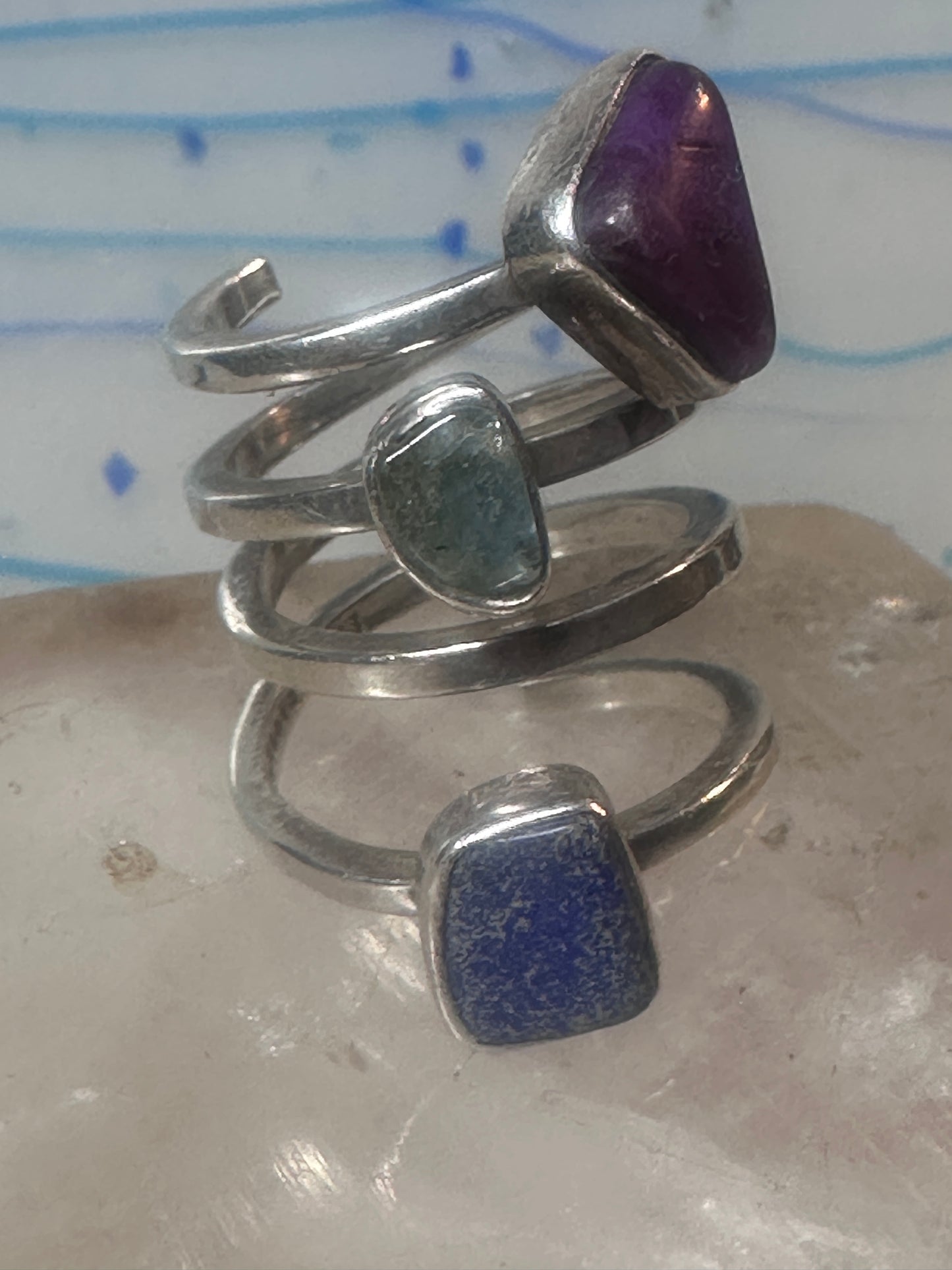 Lilly Barrack ring modernist three gemstone ring Turquoise size 5.5 sterling silver women