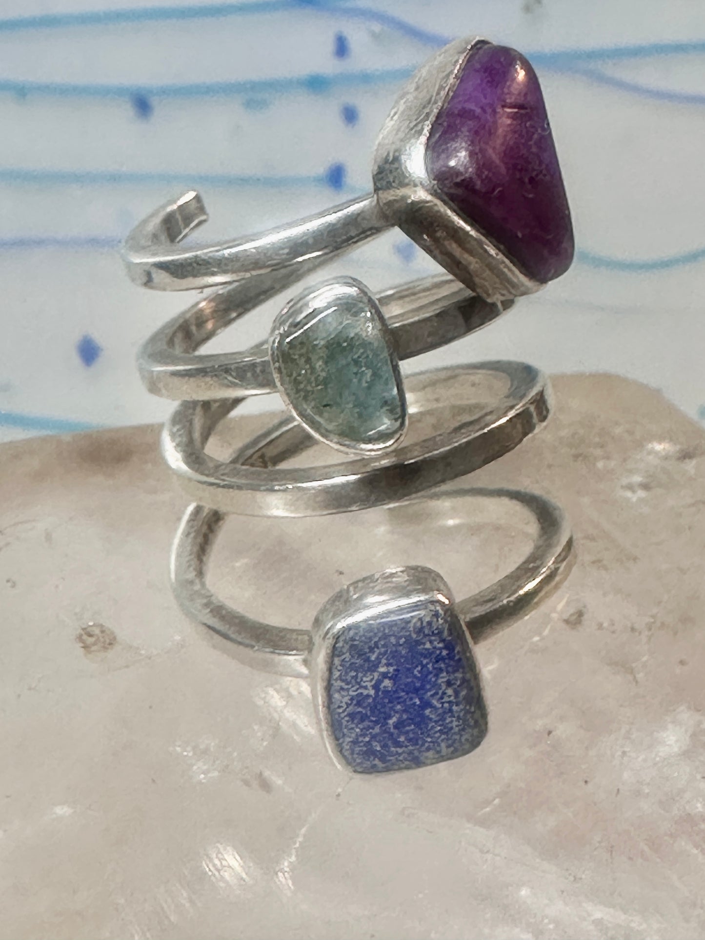Lilly Barrack ring modernist three gemstone ring Turquoise size 5.5 sterling silver women