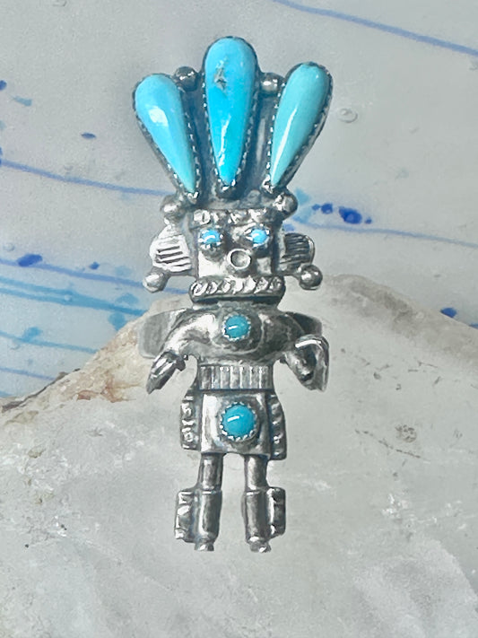 Kachina ring turquoise signed size 6 sterling silver women signed AH