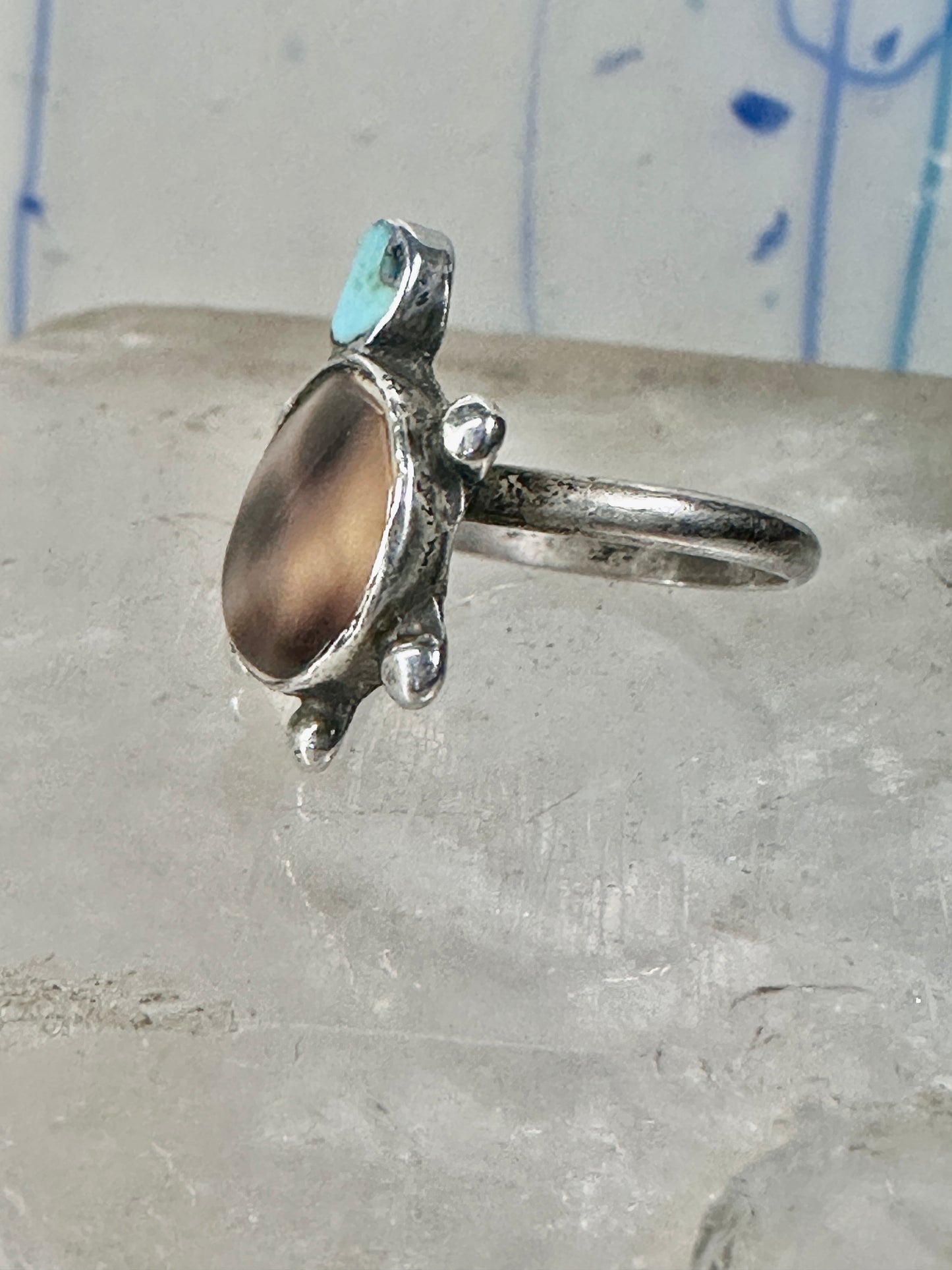 Turtle ring shell turquoise southwest band size 4.25 sterling silver women girls pinky