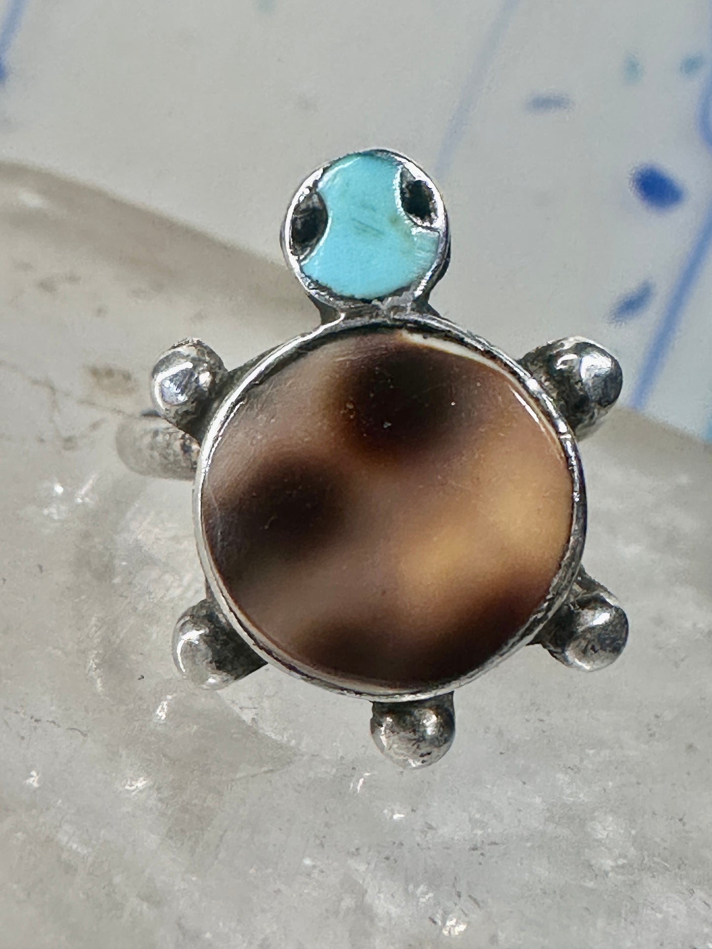 Turtle ring shell turquoise southwest band size 4.25 sterling silver women girls pinky
