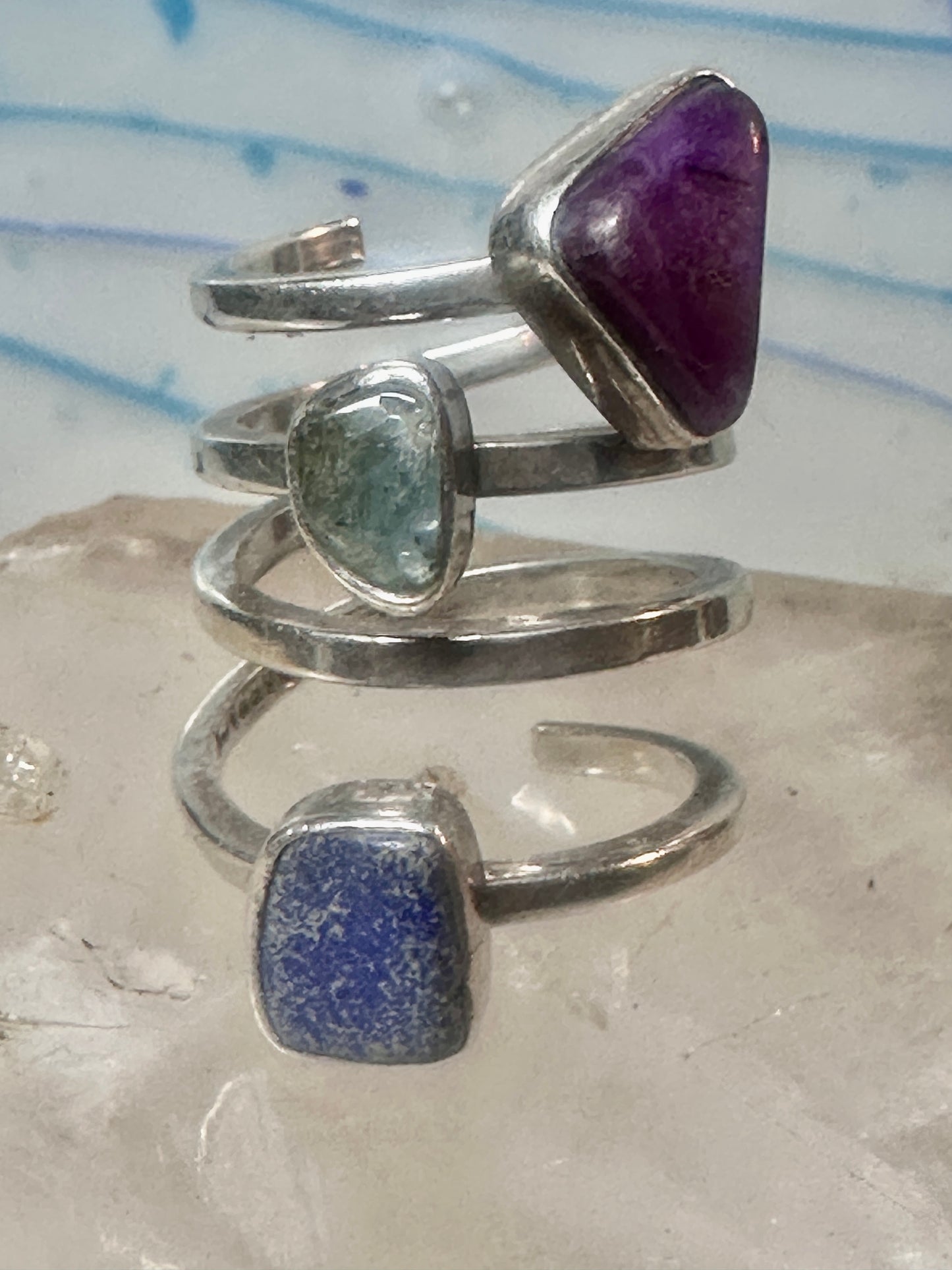 Lilly Barrack ring modernist three gemstone ring Turquoise size 5.5 sterling silver women