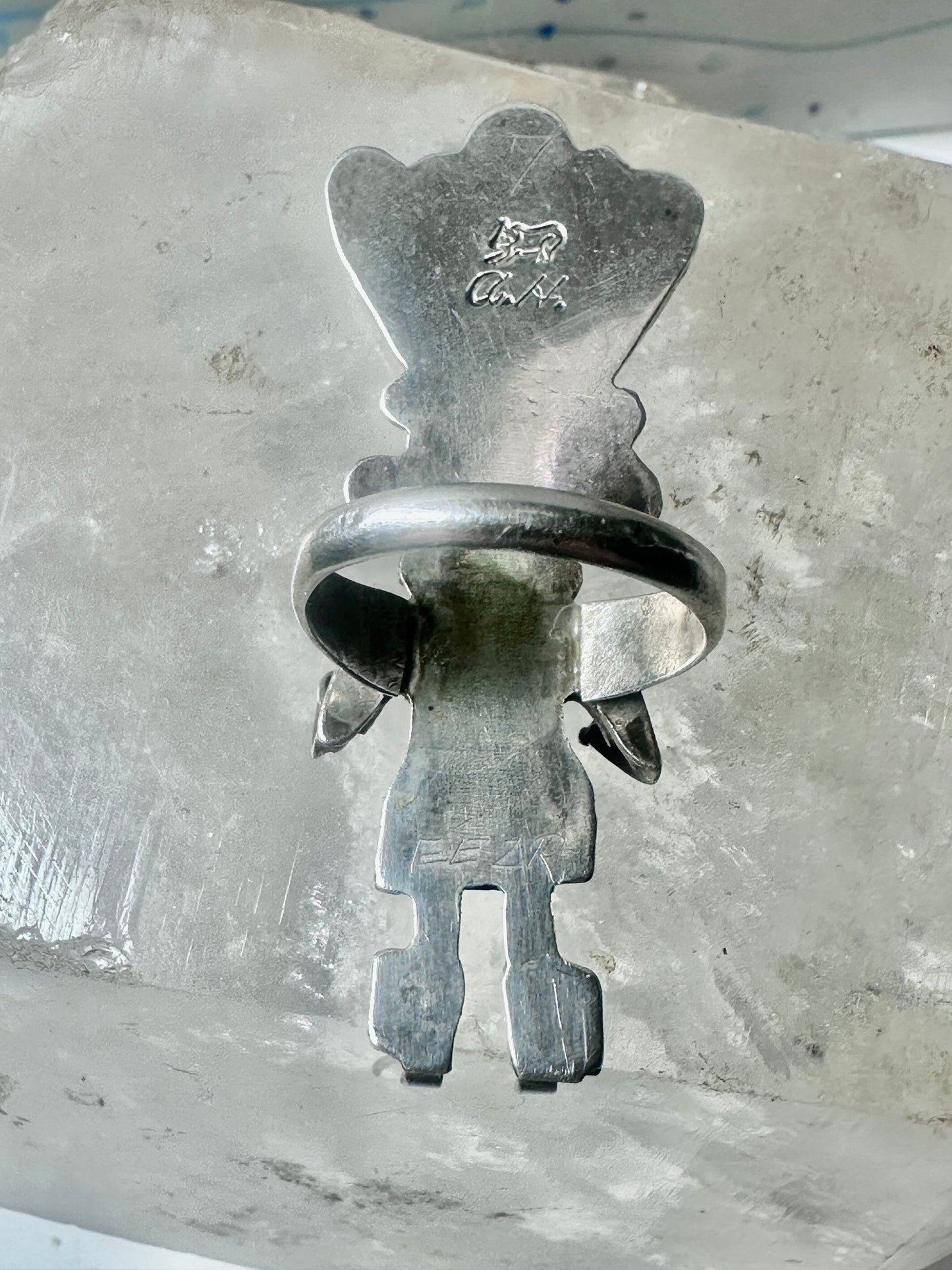 Kachina ring turquoise signed size 6 sterling silver women signed AH