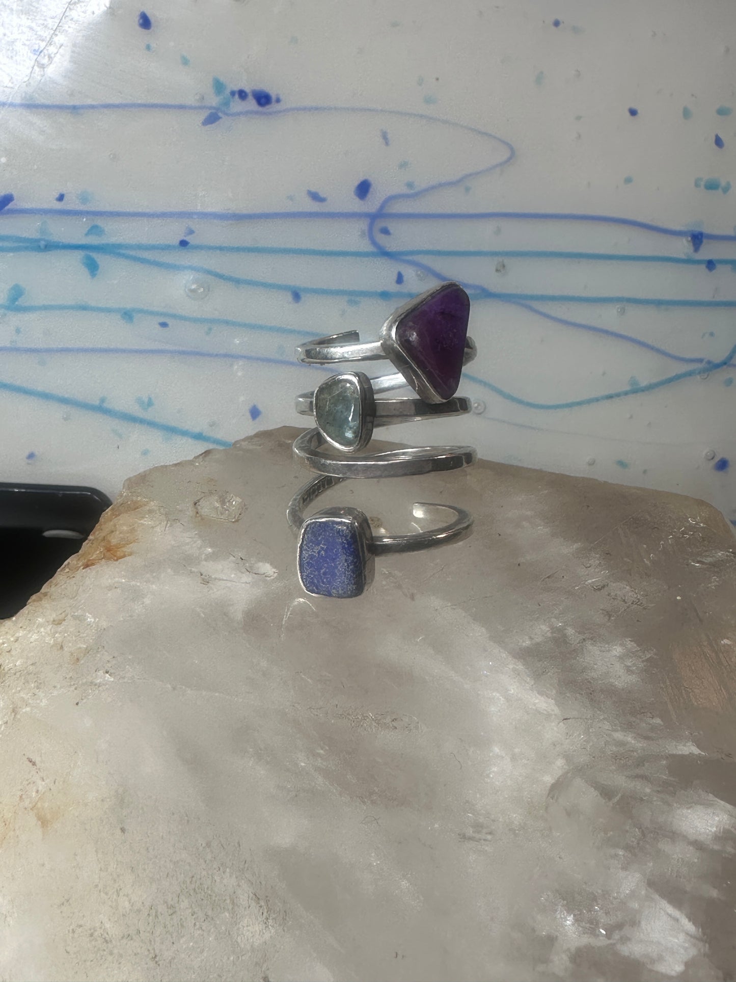 Lilly Barrack ring modernist three gemstone ring Turquoise size 5.5 sterling silver women
