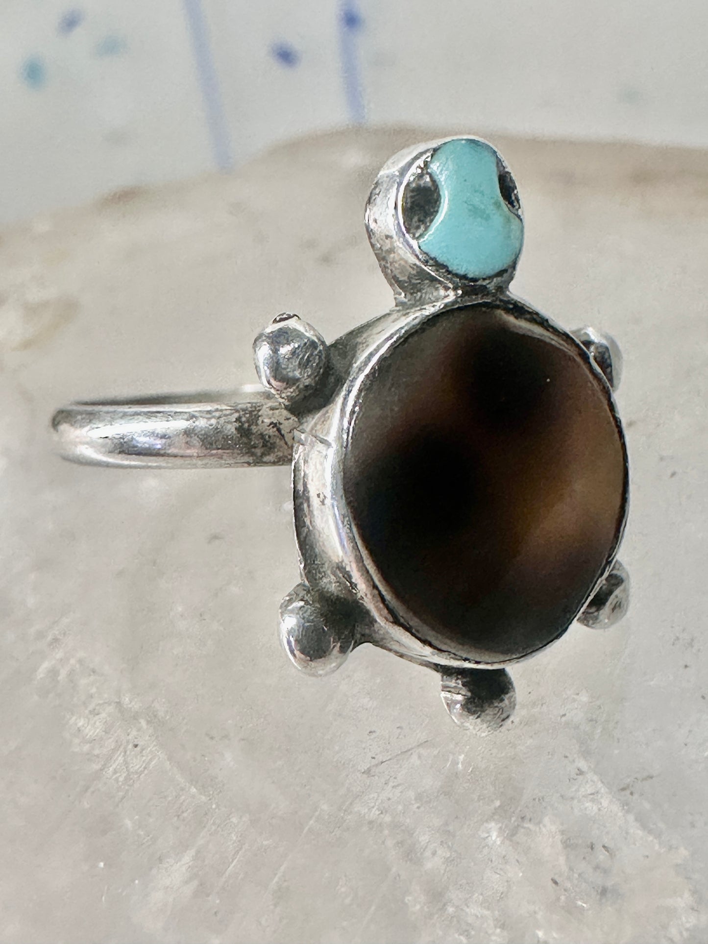 Turtle ring shell turquoise southwest band size 4.25 sterling silver women girls pinky