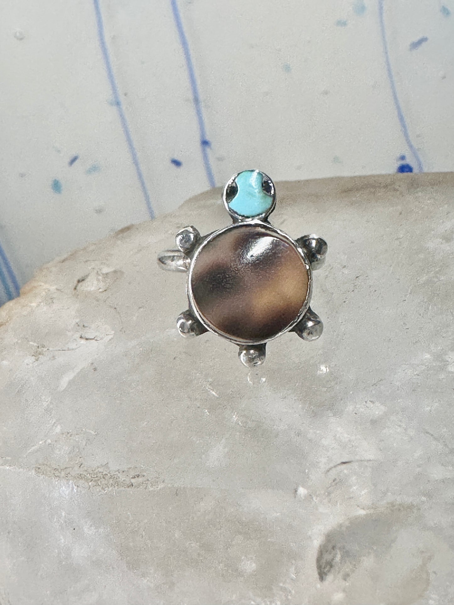 Turtle ring shell turquoise southwest band size 4.25 sterling silver women girls pinky