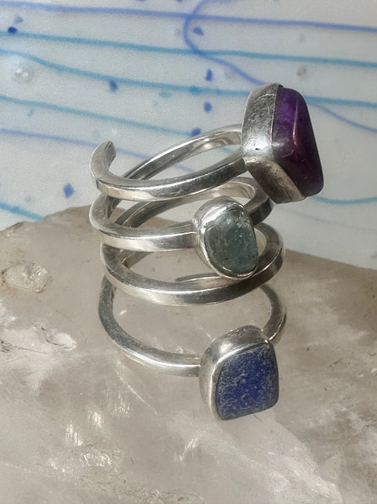 Lilly Barrack ring modernist three gemstone ring Turquoise size 5.5 sterling silver women