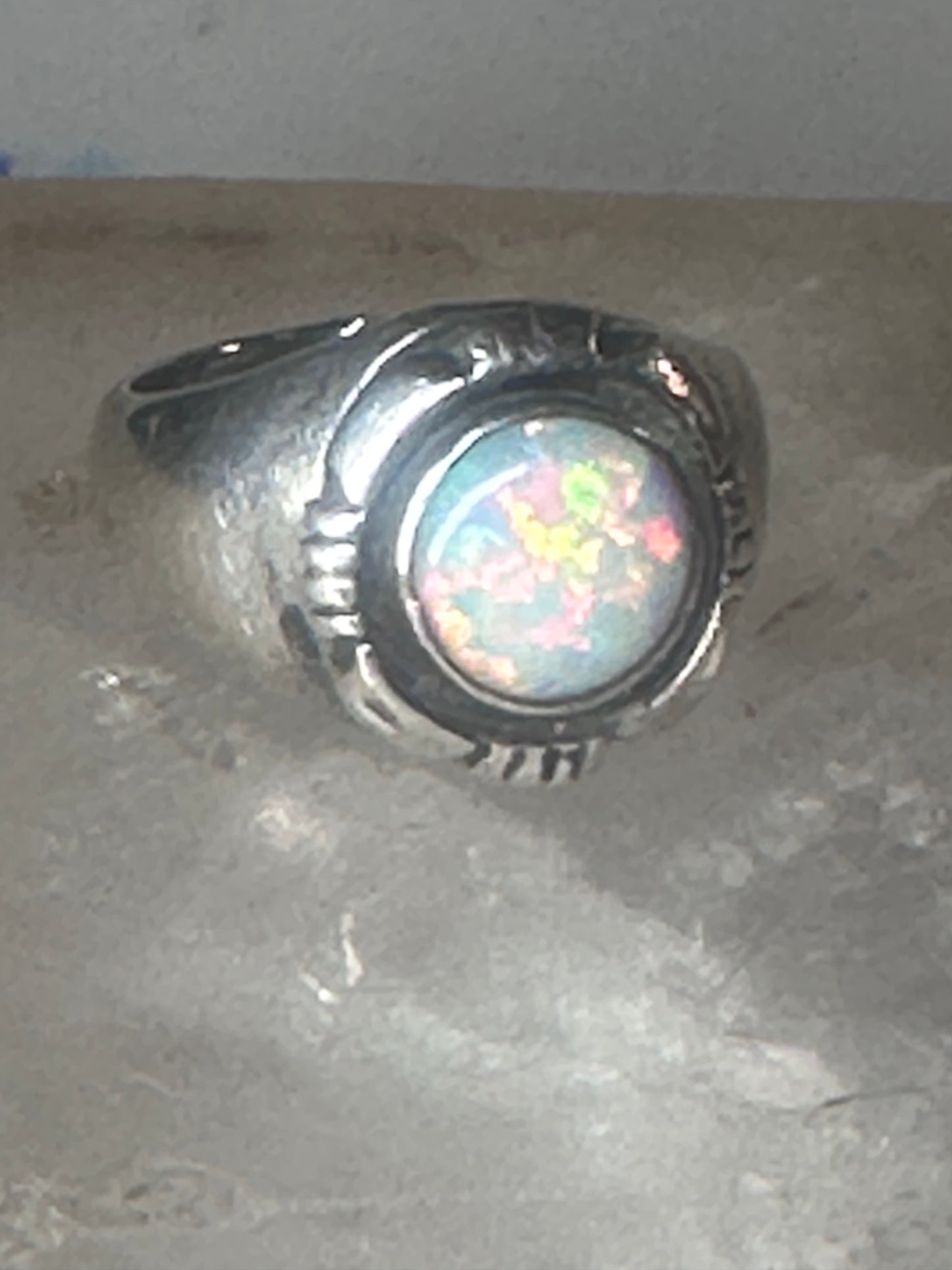 Navajo lab opal ring signed B size 5.75 sterling silver women