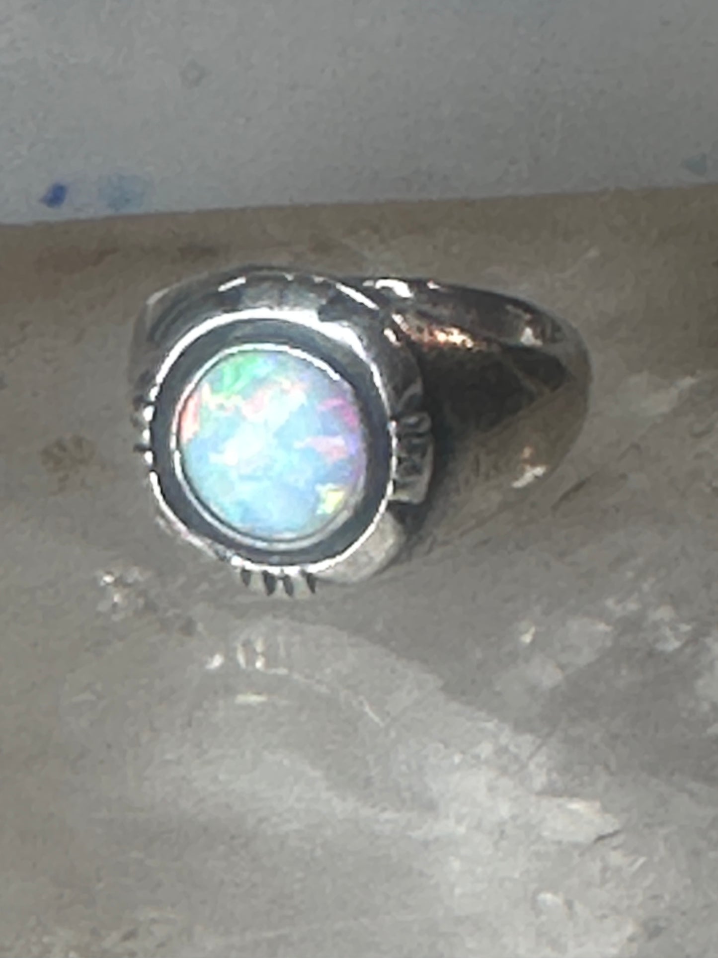 Navajo lab opal ring signed B size 5.75 sterling silver women