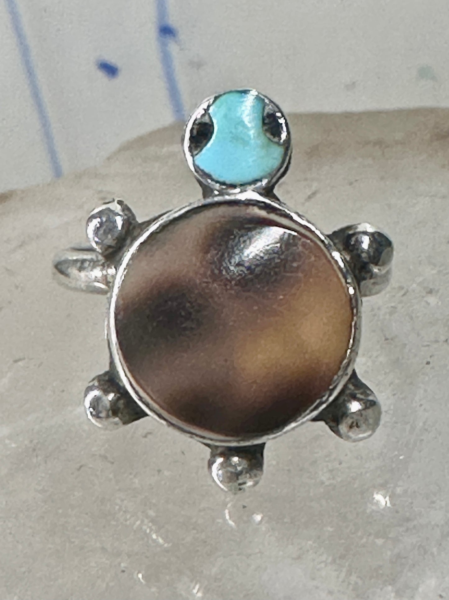 Turtle ring shell turquoise southwest band size 4.25 sterling silver women girls pinky
