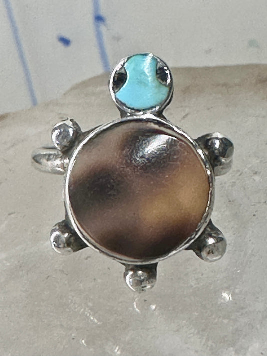 Turtle ring shell turquoise southwest band size 4.25 sterling silver women girls pinky