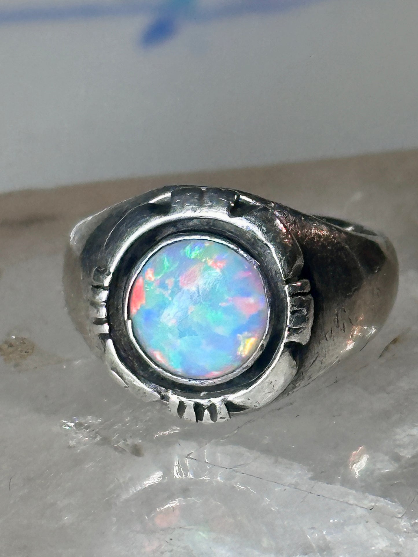 Navajo lab opal ring signed B size 5.75 sterling silver women