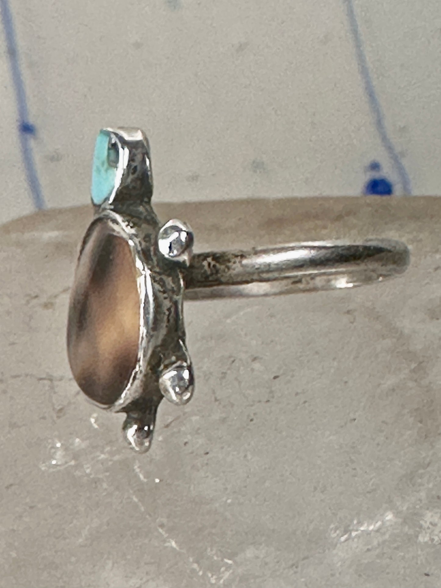 Turtle ring shell turquoise southwest band size 4.25 sterling silver women girls pinky