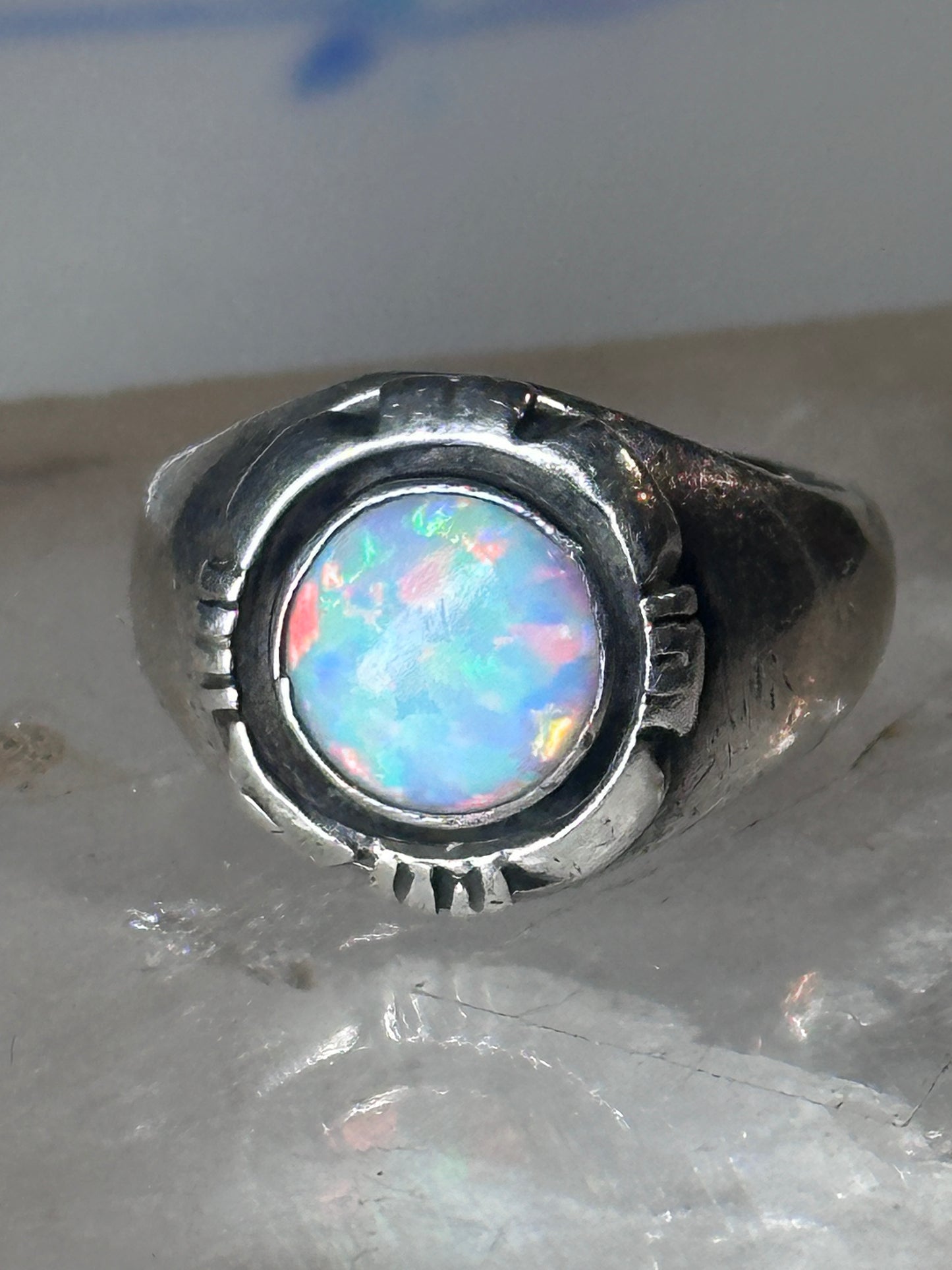 Navajo lab opal ring signed B size 5.75 sterling silver women