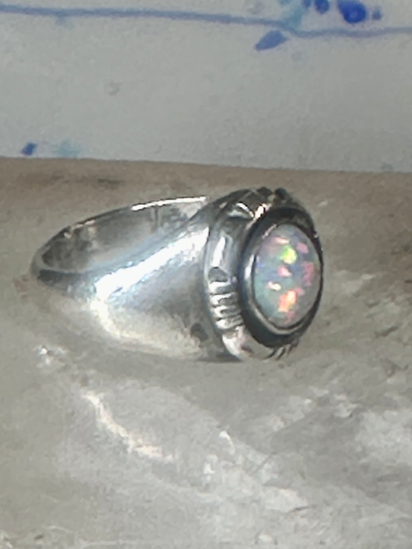Navajo lab opal ring signed B size 5.75 sterling silver women