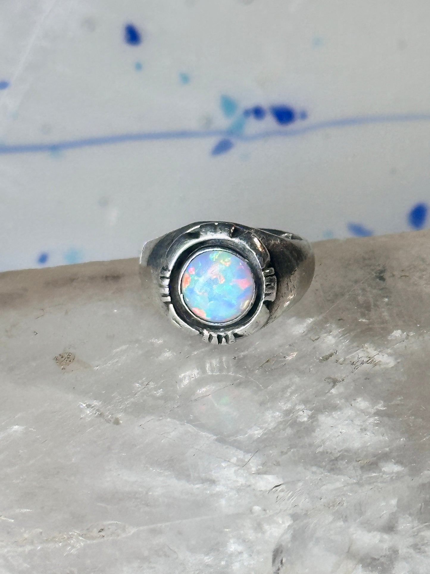 Navajo lab opal ring signed B size 5.75 sterling silver women