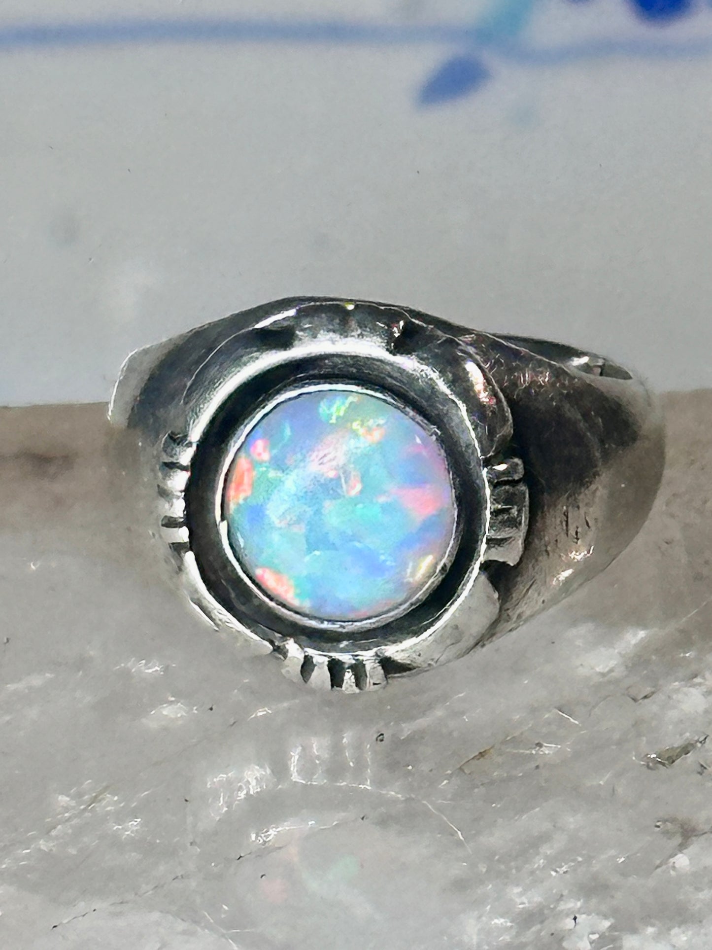 Navajo lab opal ring signed B size 5.75 sterling silver women